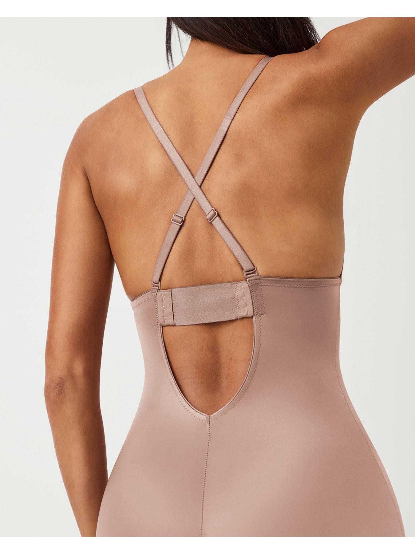 Spanx Suit Your Fancy Plunge Low Back Mid Thigh Bodysuit Cafe Au Lait Very