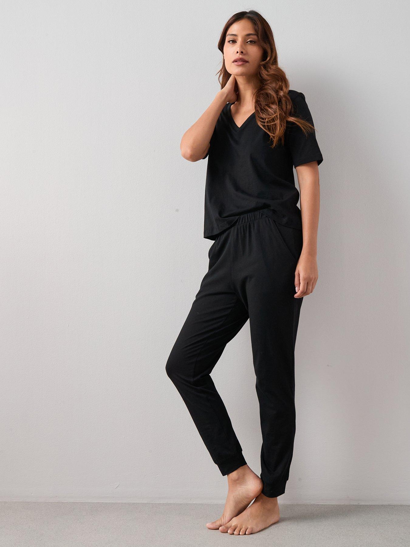 The Very Collection Short Sleeve V-Neck Top and Jogger Pyjama Set - Black