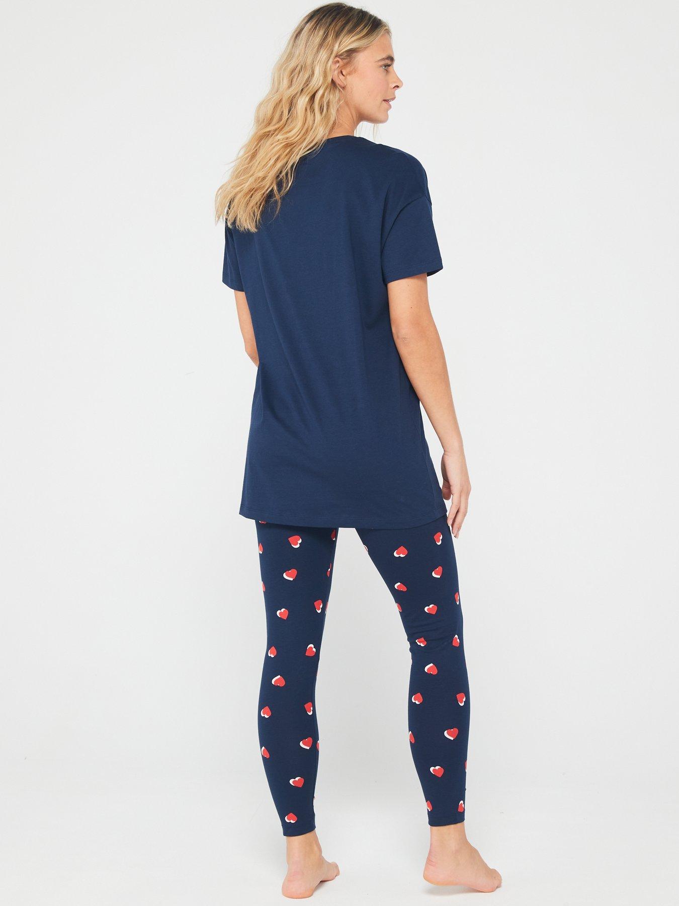 Everyday Short Sleeve Longline Top and Legging Pyjama Set Navy