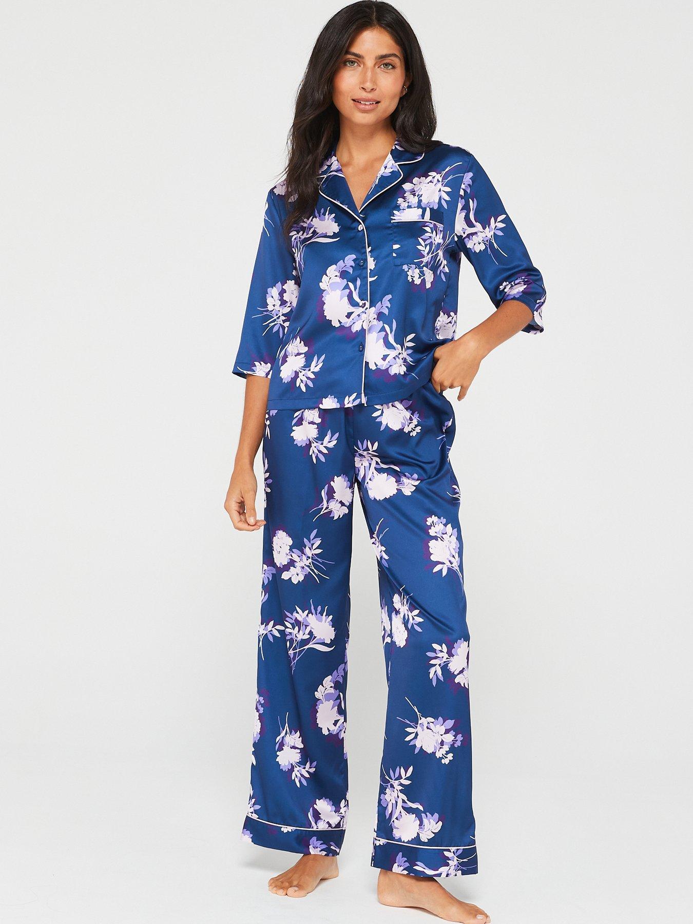 V by Very 3/4 Sleeve Navy Floral Revere Pj Set | Very.co.uk