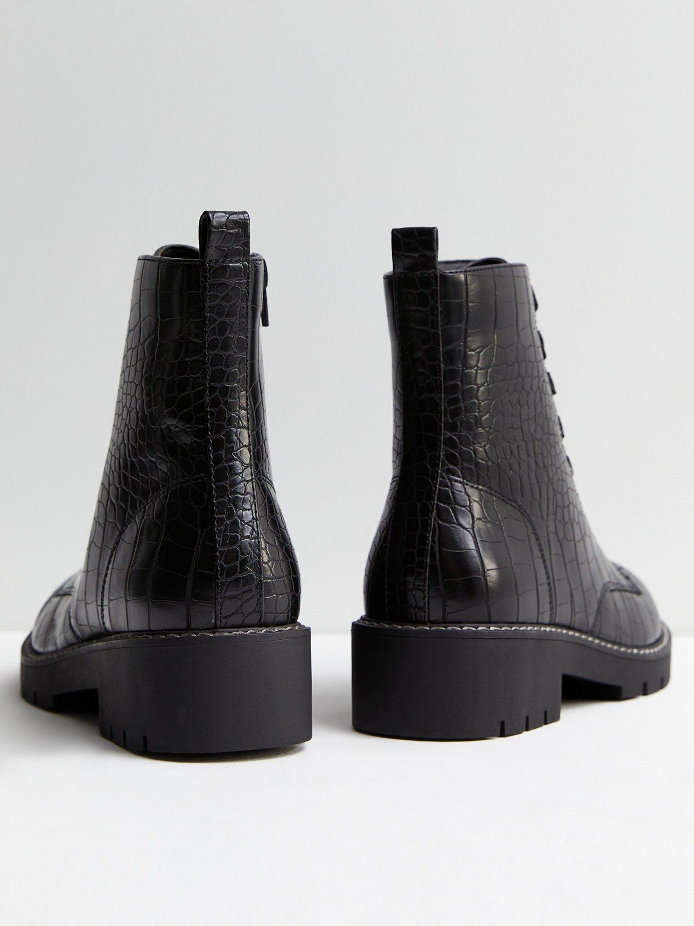 Black croc biker outlet boots