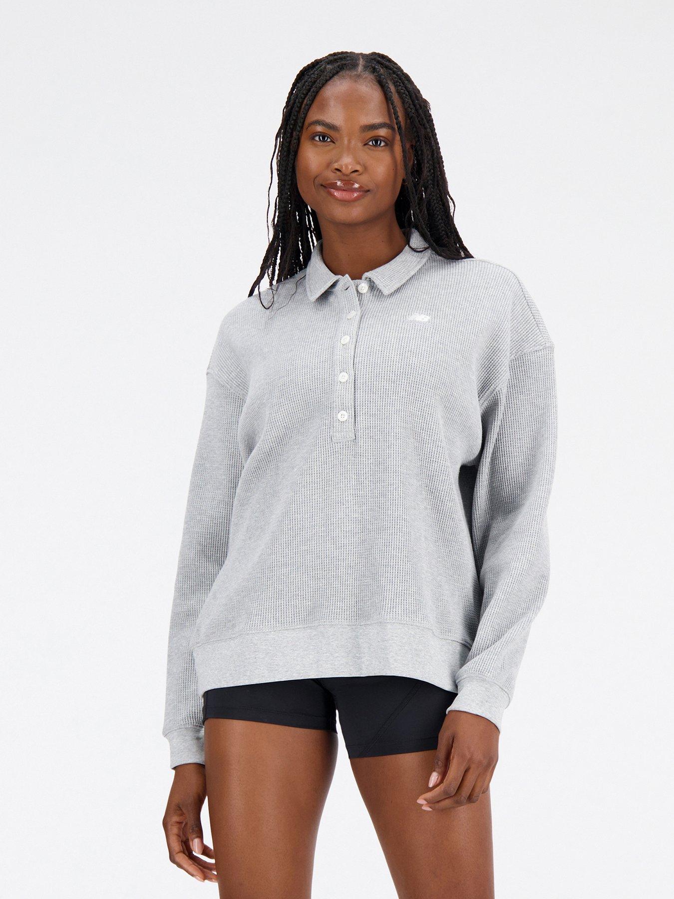 New Balance Womens Athletics Collared Sweatshirt - Grey