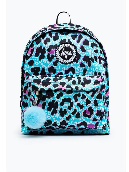 front image of hype-unisex-blue-ice-leopard-crest-backpack