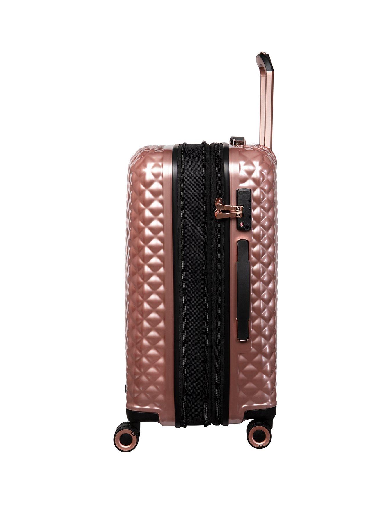 it Luggage Glitzy Hardshell Large Rose Gold Expadnable Suitcase