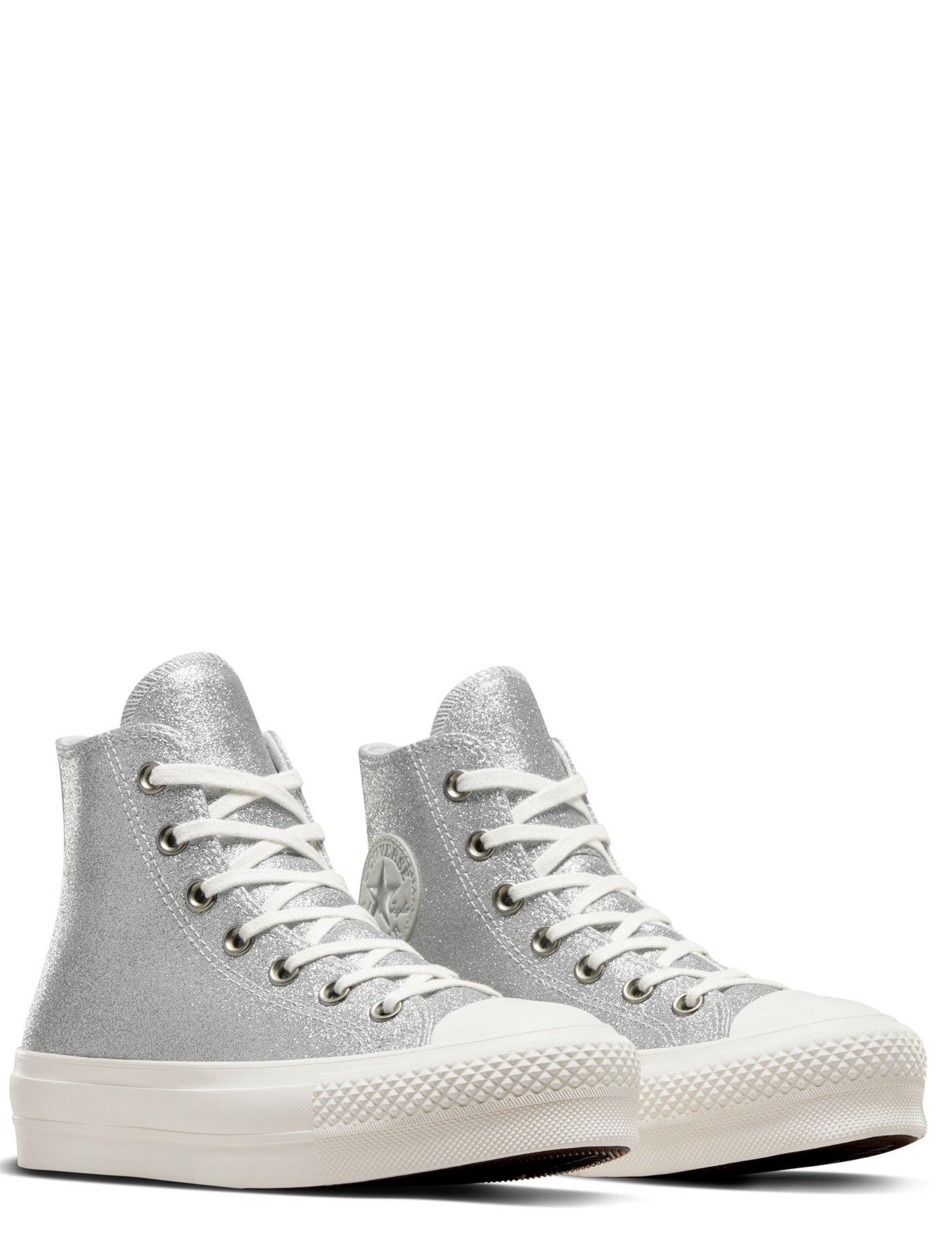 Converse Chuck Taylor All Star Sparkle Party Lift Trainers - Silver ...