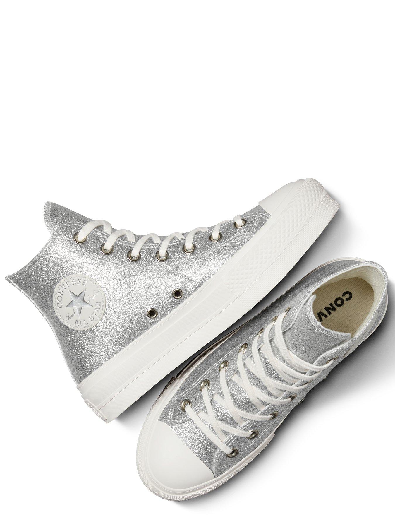 Converse Chuck Taylor All Star Sparkle Party Lift Trainers Silver Very