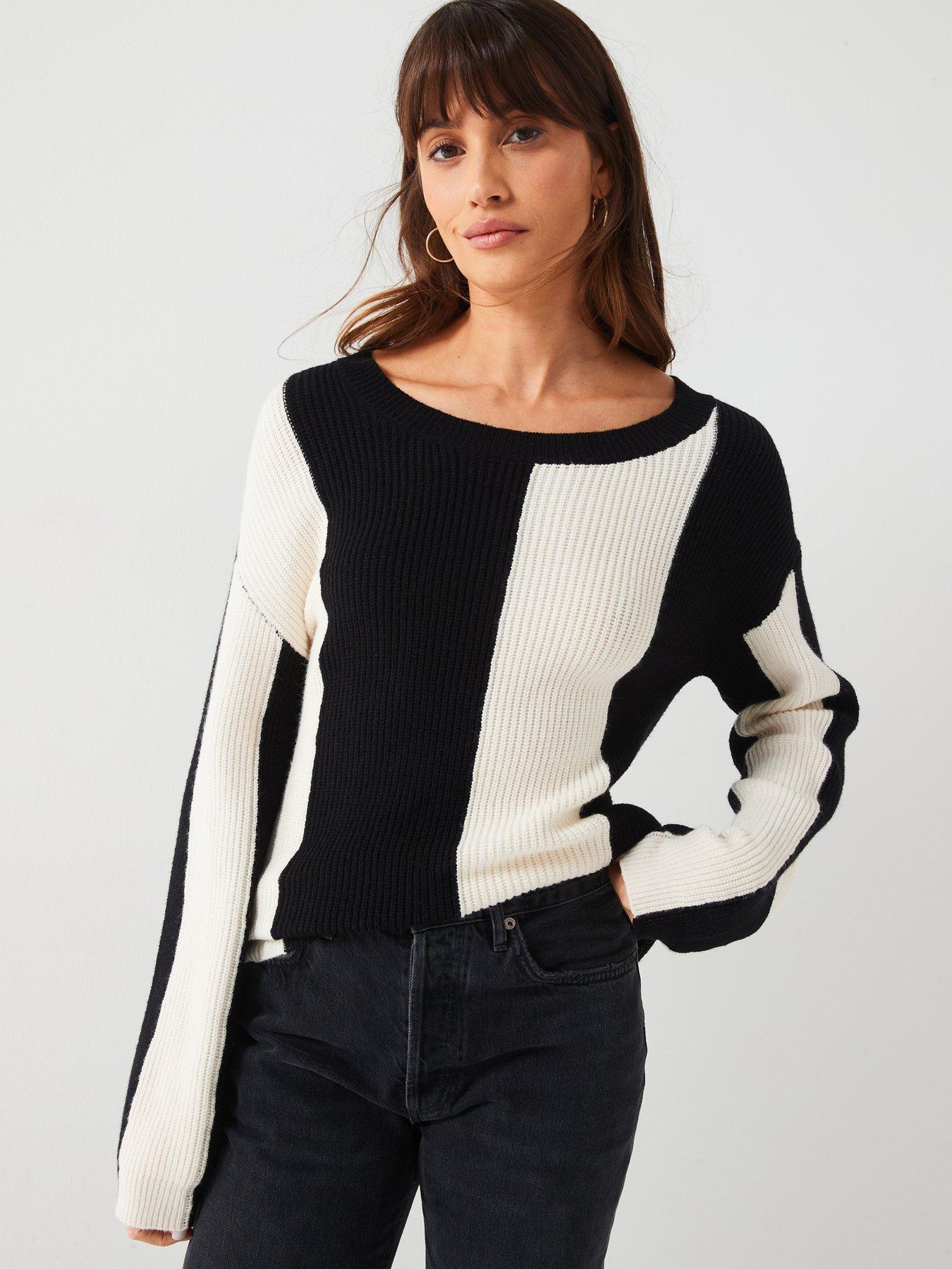 V By Very Scoop Neck Colour Block Jumper - Mono, Mono, Size 8-10, Women
