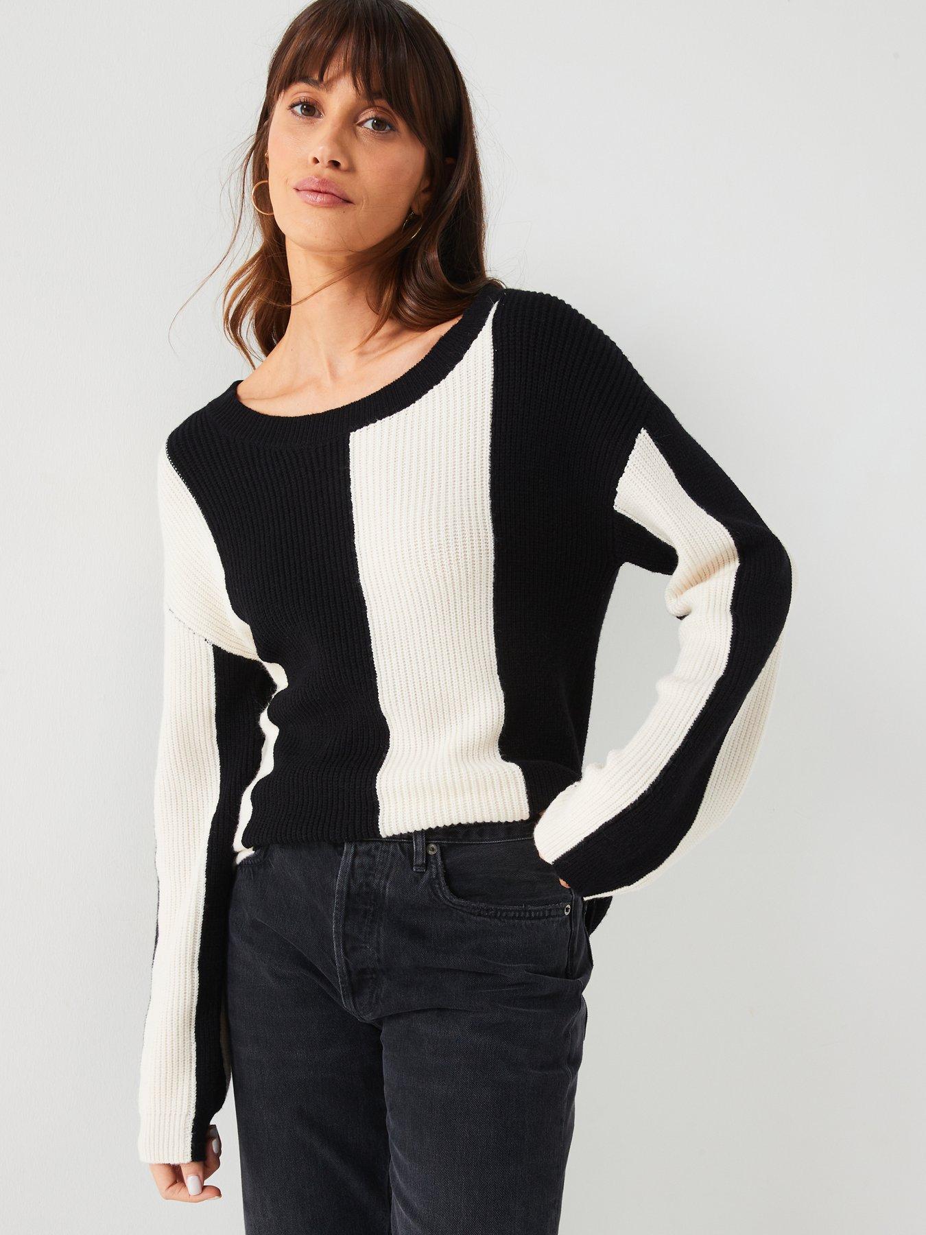 V by Very Scoop Neck Colour Block Jumper - Mono | Very.co.uk