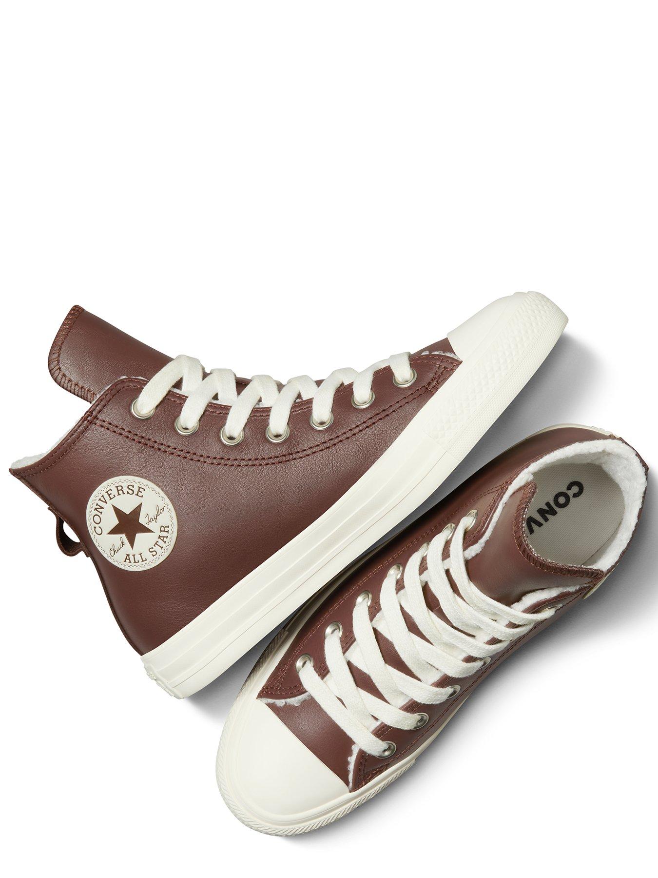 Converse High Top Tan Leather All shops Stars Red - Sz 8 - OOAK