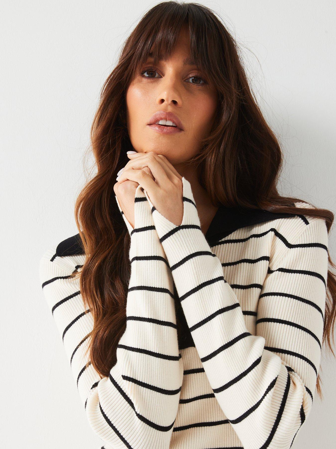 Everyday Contrast Collar Stripe Rib Jumper Very.co.uk
