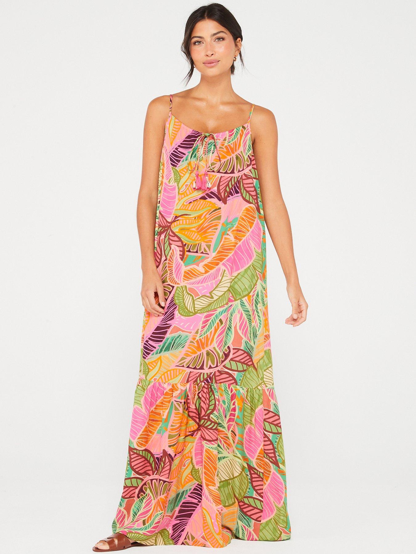 Strappy Tassel Detail Beach Maxi Dress Bright Print