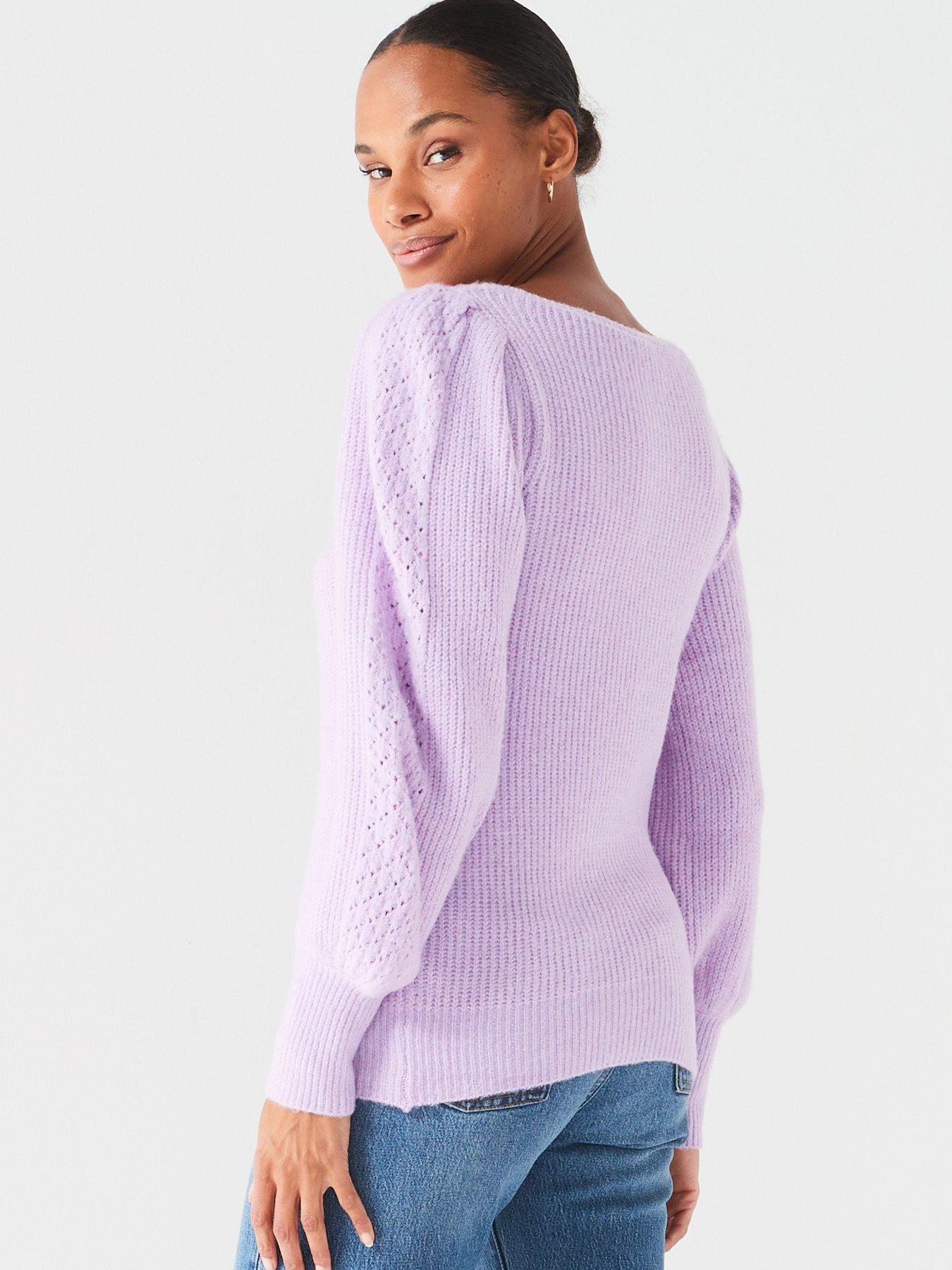 V by Very Puff Sleeve Pointelle Knitted Jumper - Lilac