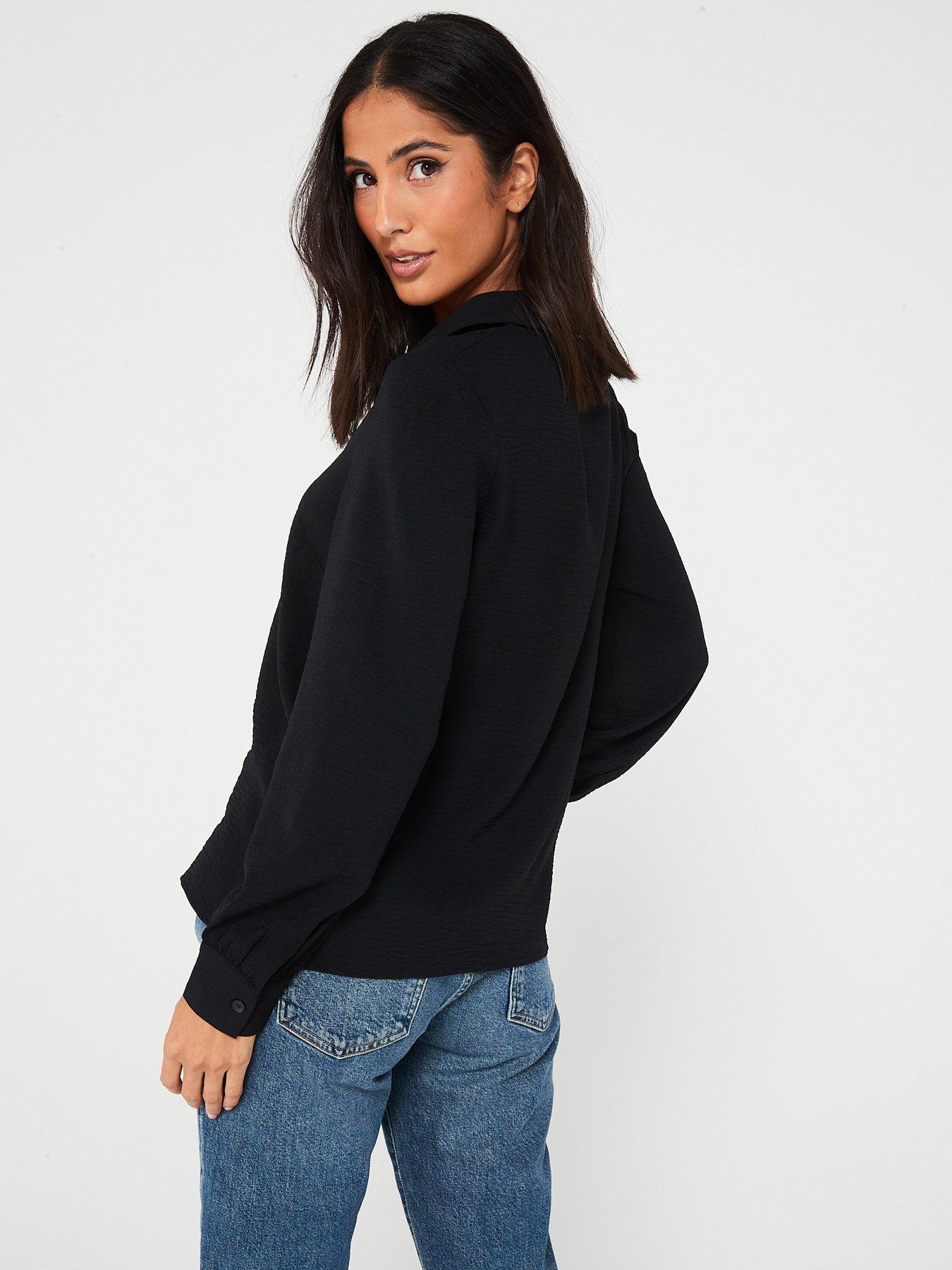 V by Very Ls Shirt V Neck Blouse - Black | very.co.uk