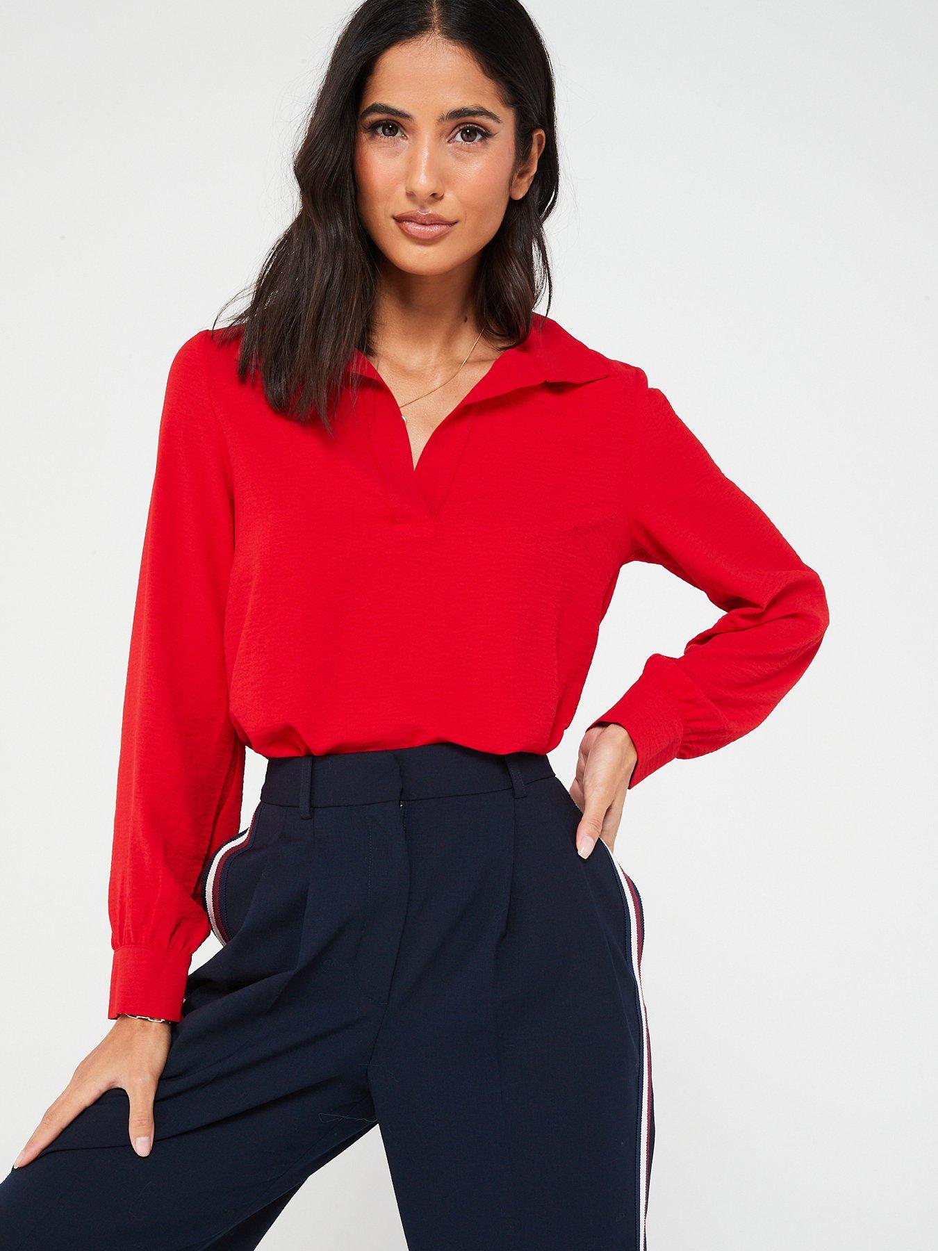 red blouse v neck