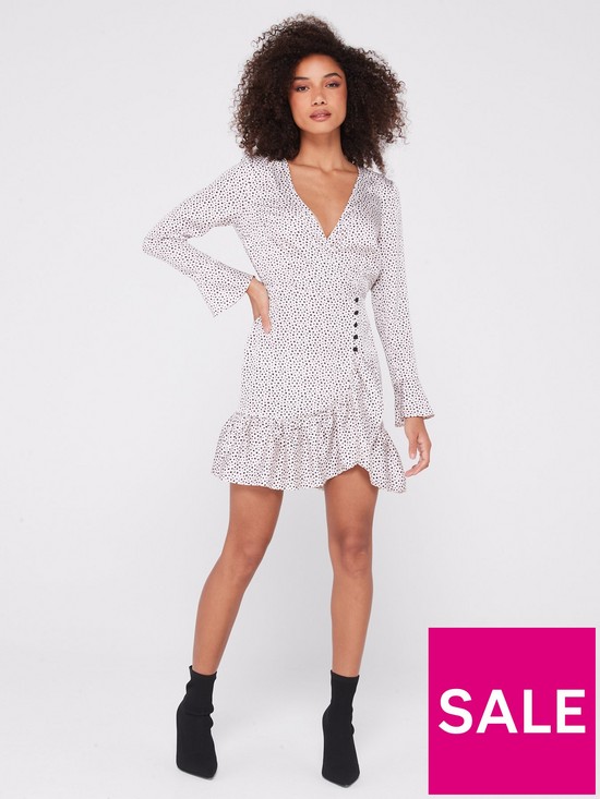 front image of v-by-very-long-sleeve-frill-spot-mini-dress