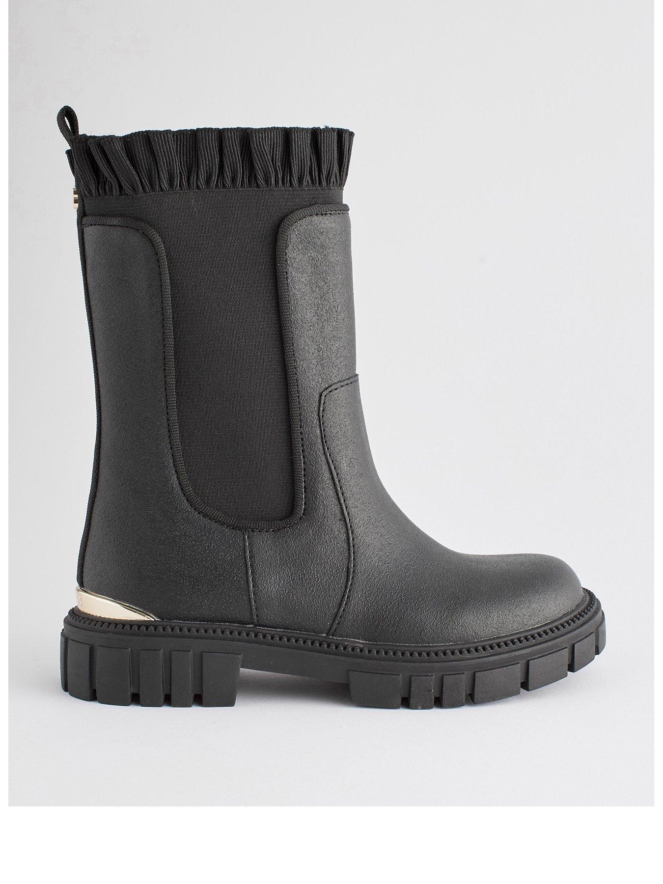 Older Girls Black Frill Boot