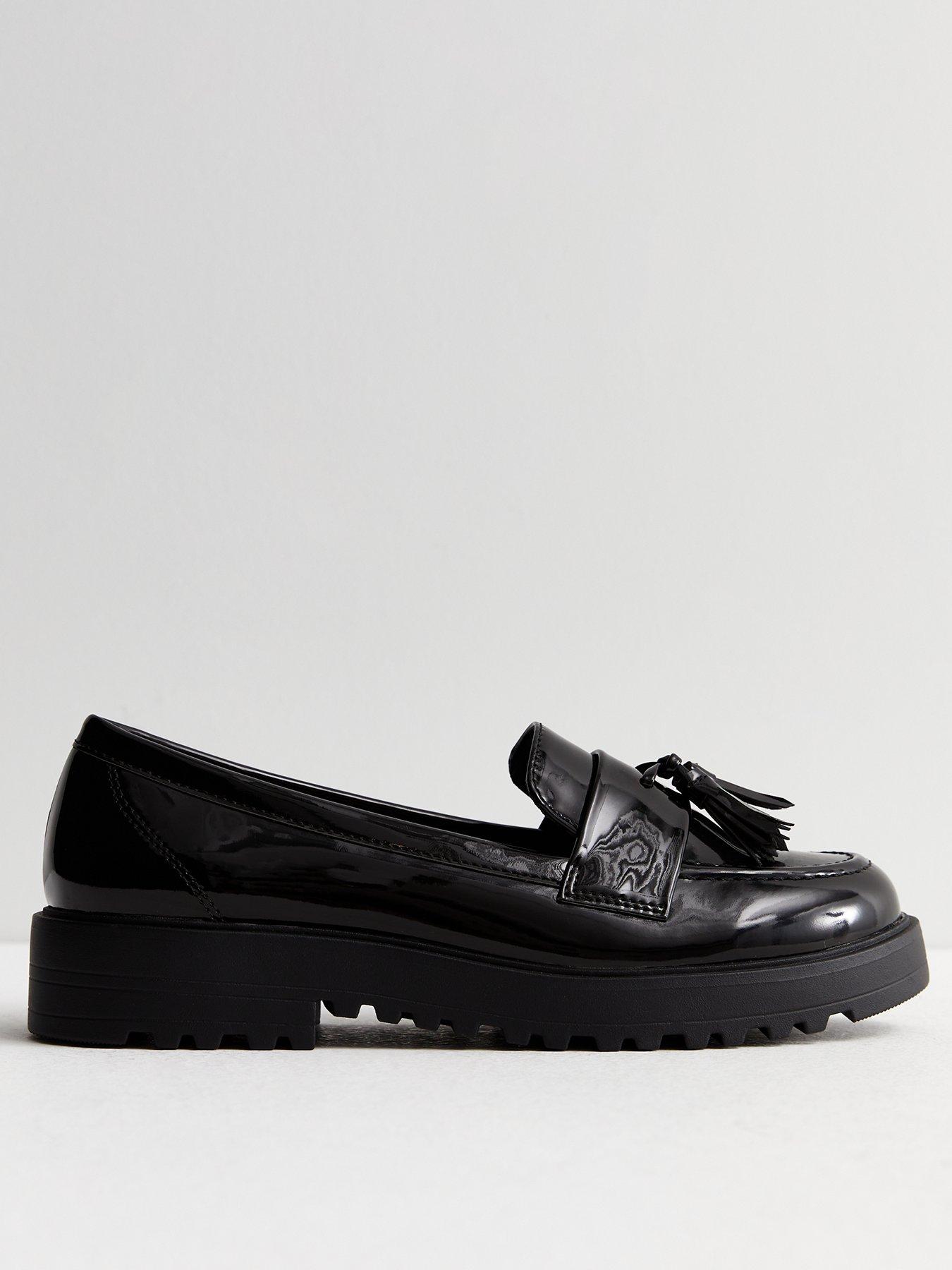 Ladies black hot sale patent loafers