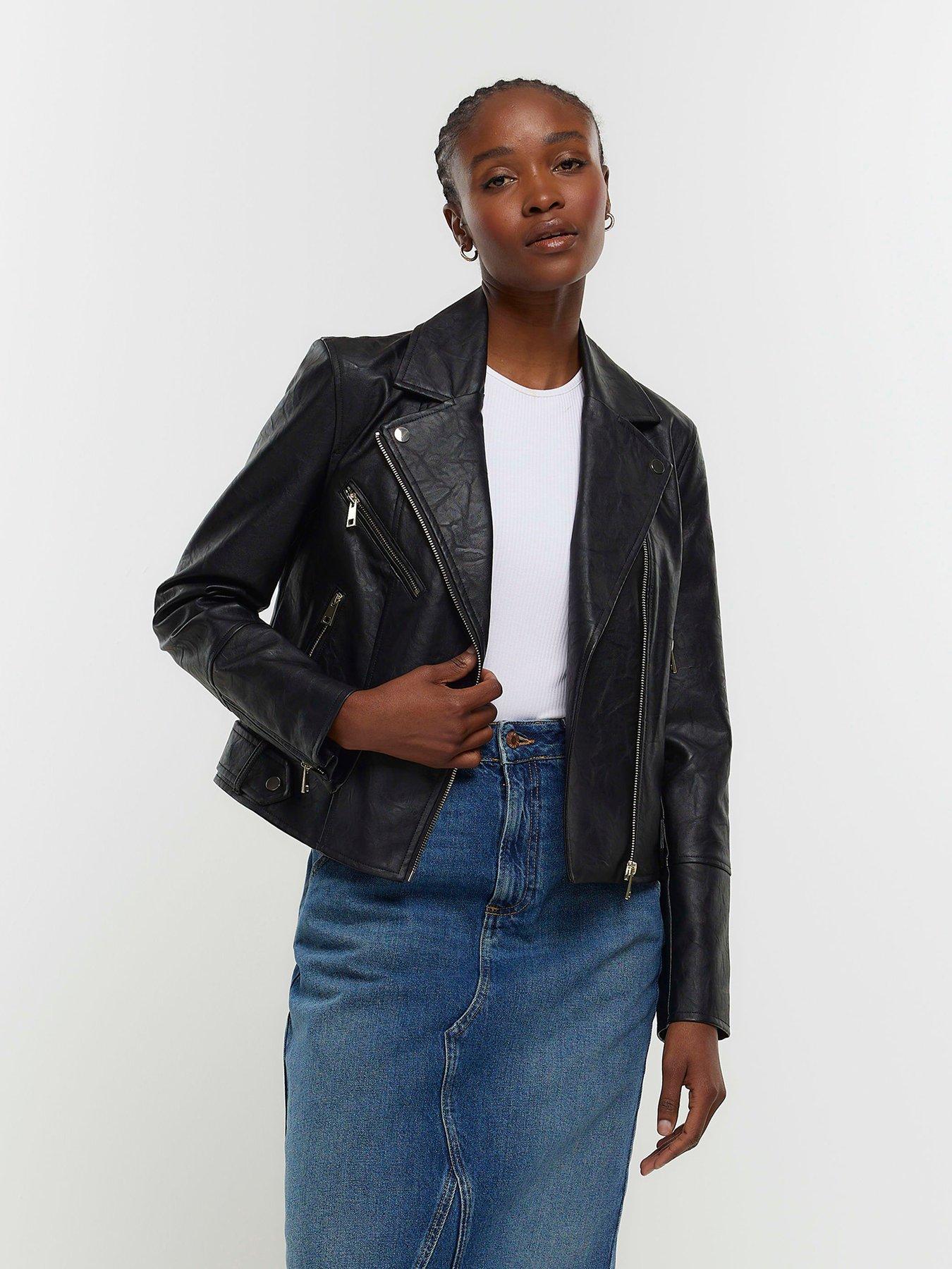 V by Very Curve PU Biker Jacket - Black | very.co.uk