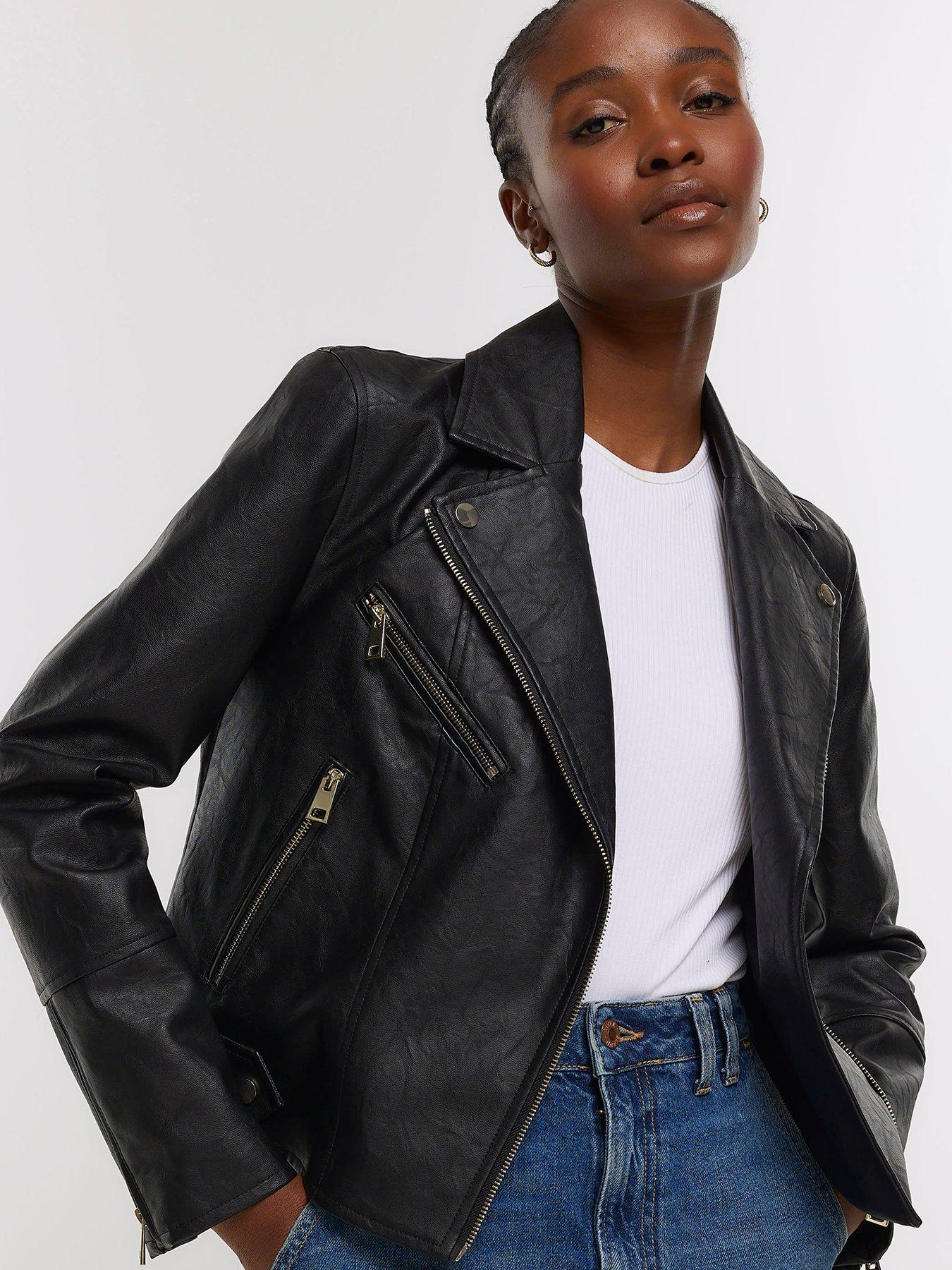 FAUX LEATHER BIKER JACKET - Black