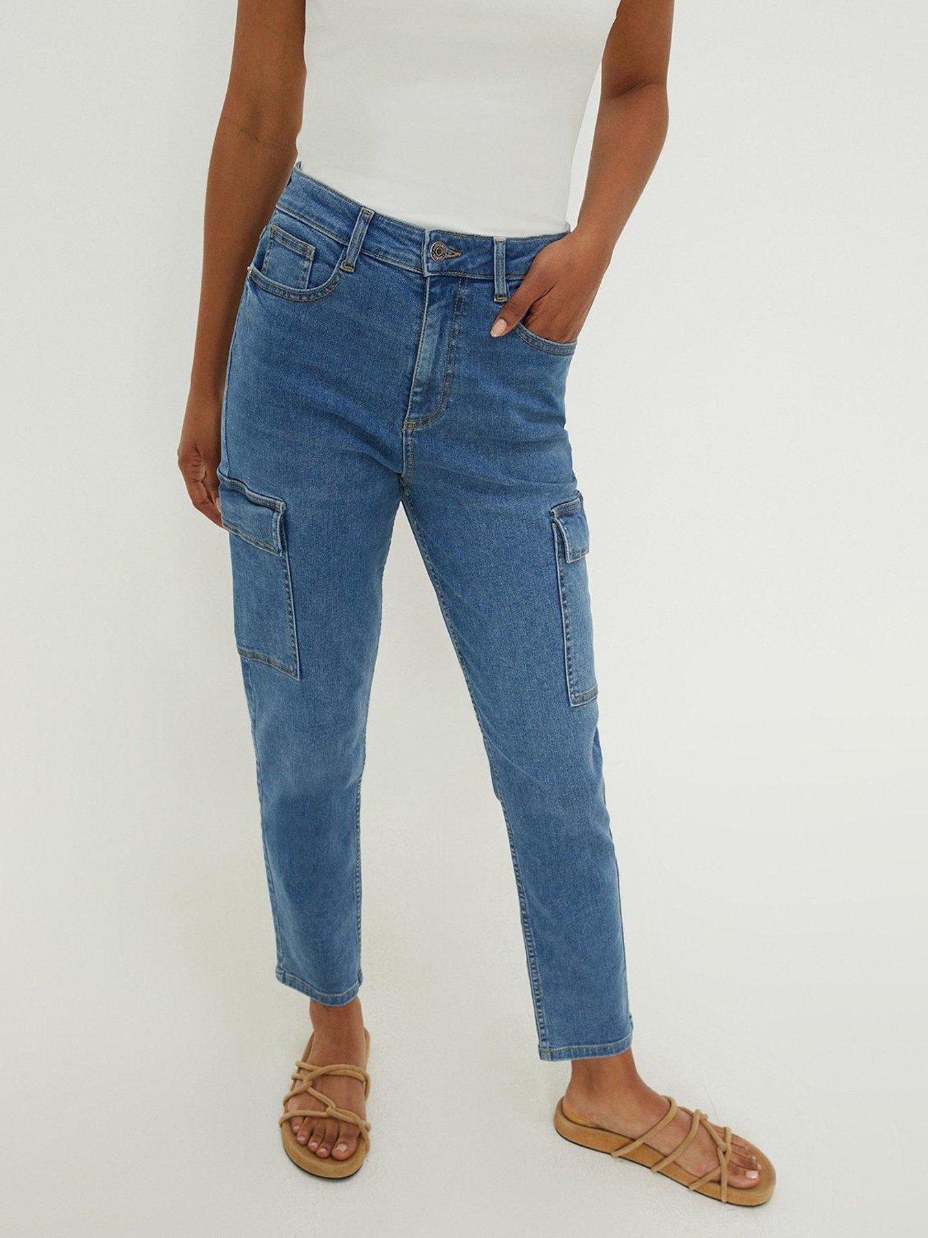 Cargo Mom Jeans Mid Wash