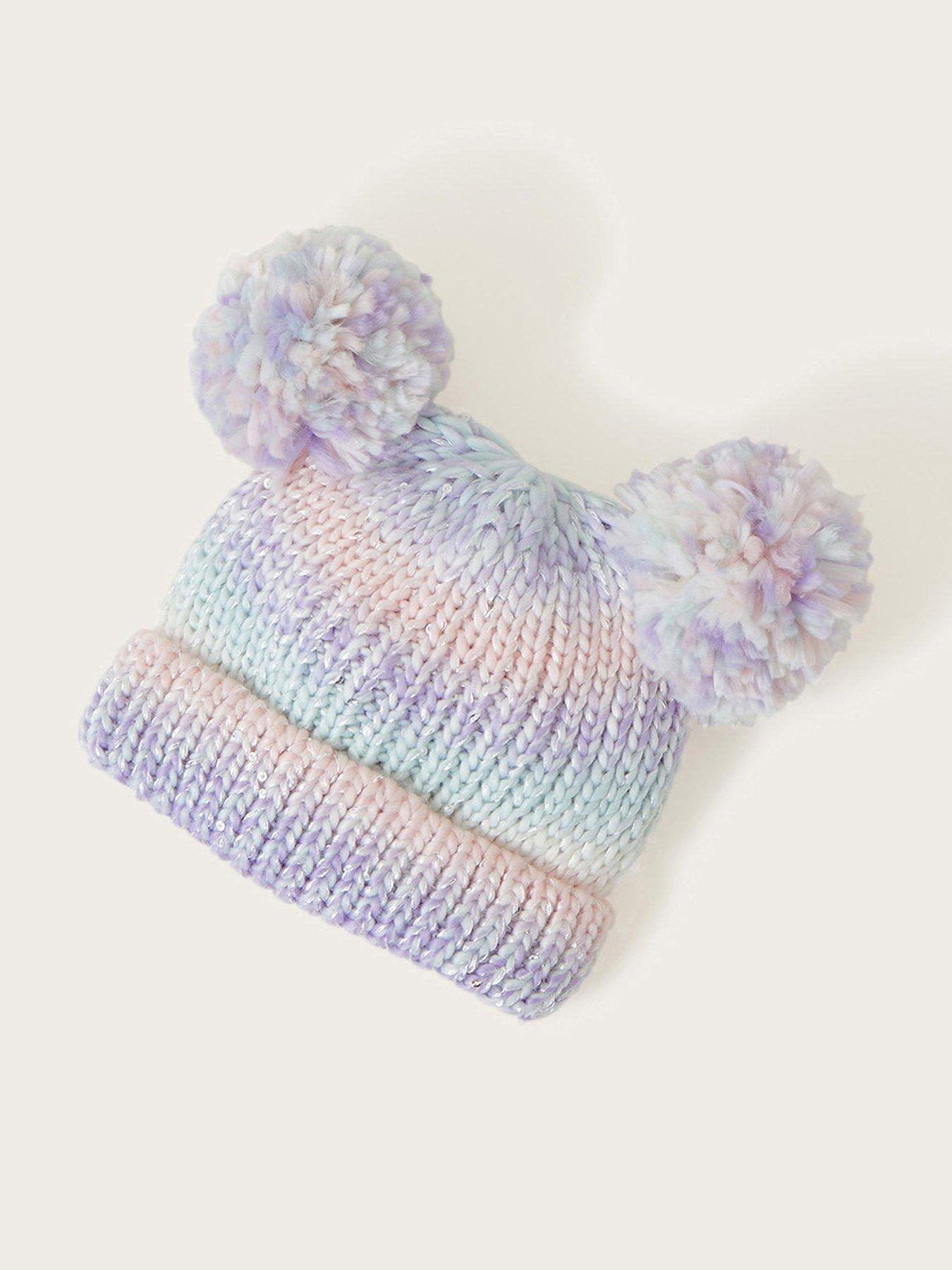 Baby Girls Double Pom Knitted Hat Multi