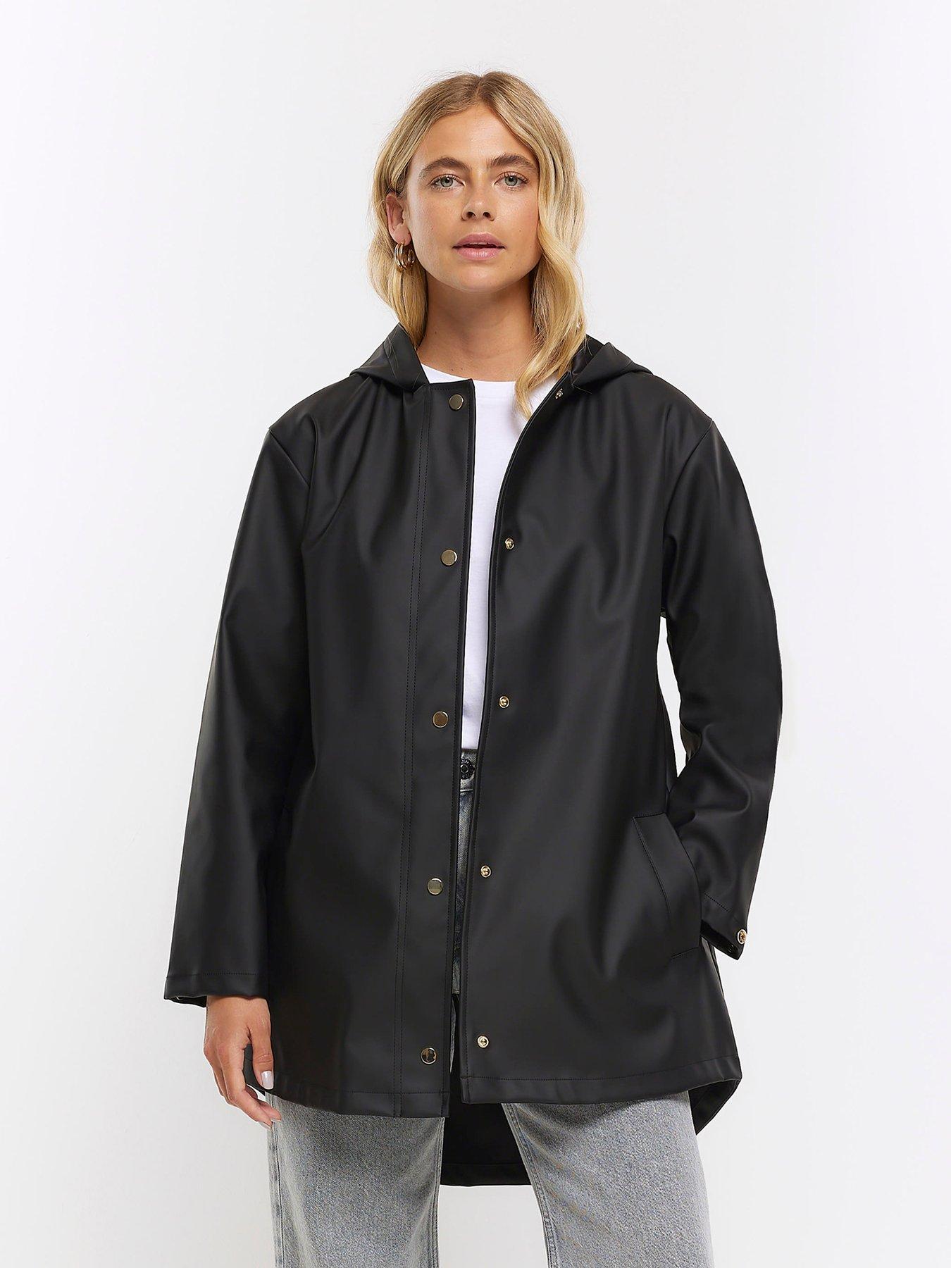 Black waterproof hooded rain mac on sale