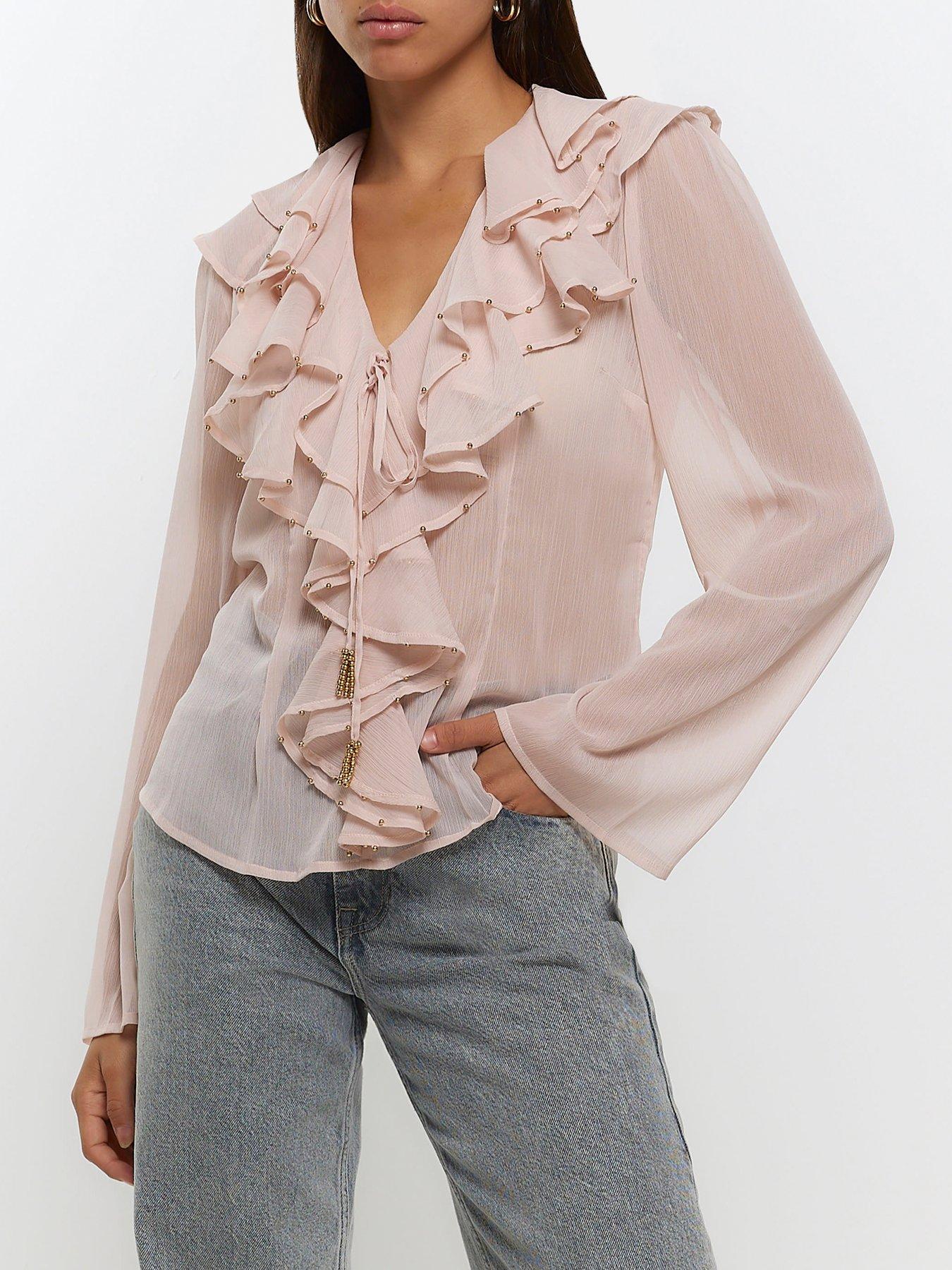 River Island Embellished Ruffle Blouse - Pink