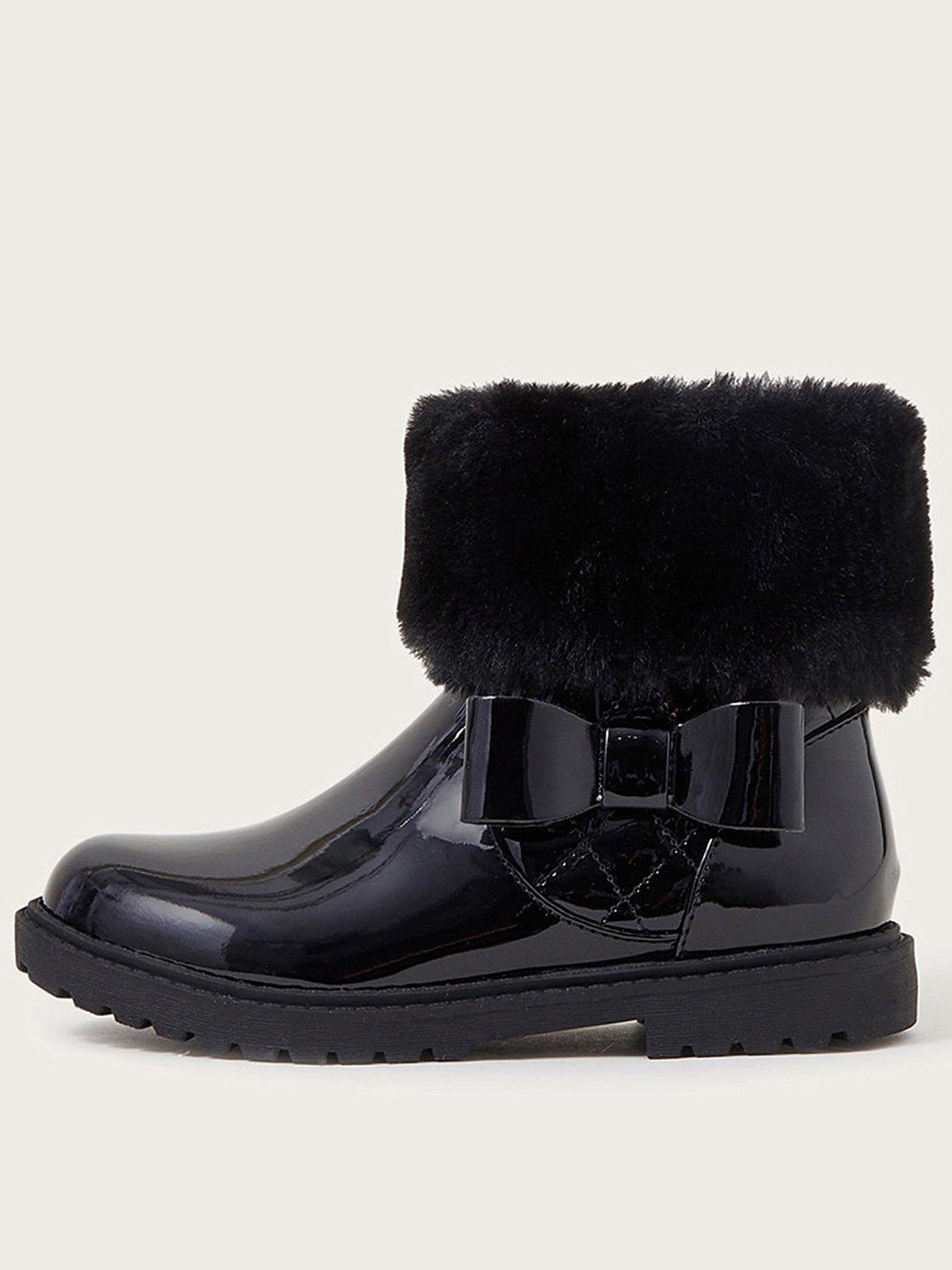 Ladies black hot sale fur boots