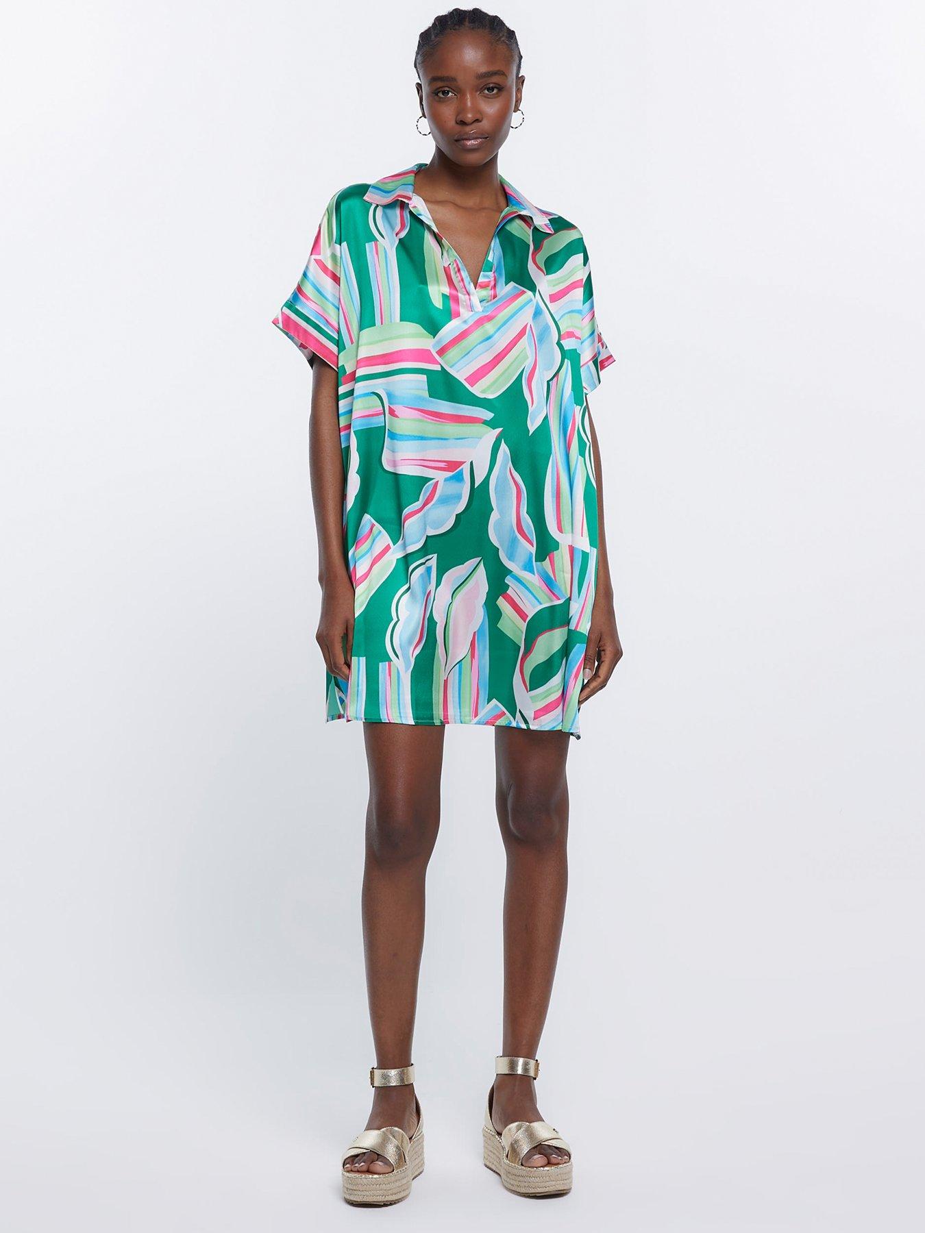 River island green shops smock dress