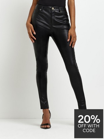 Buy Lipsy Black Petite Faux Leather Military Button Paperbag Trousers from  Next Canada