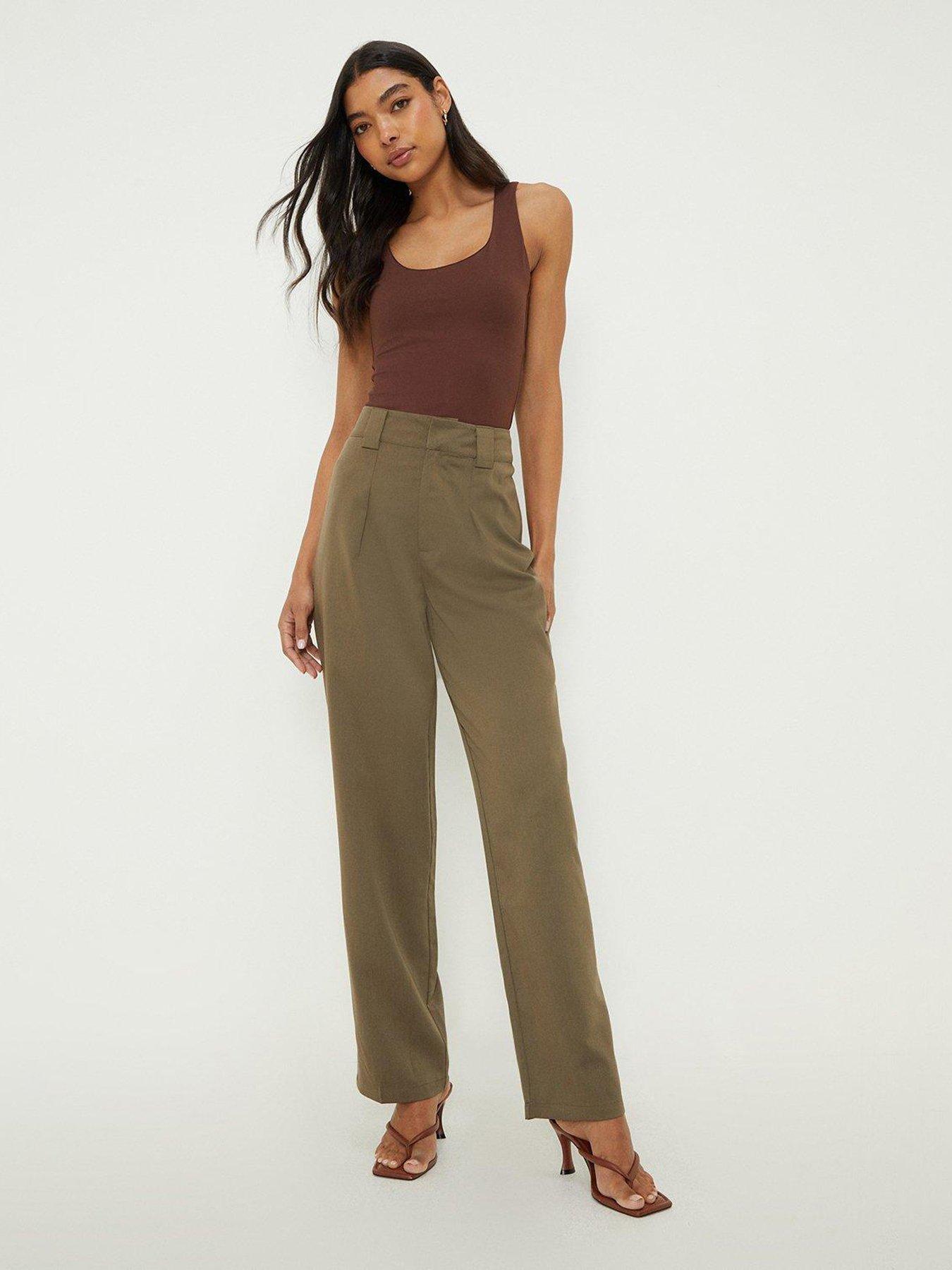 Dorothy Perkins Pleated Front Straight Leg Trouser - Khaki