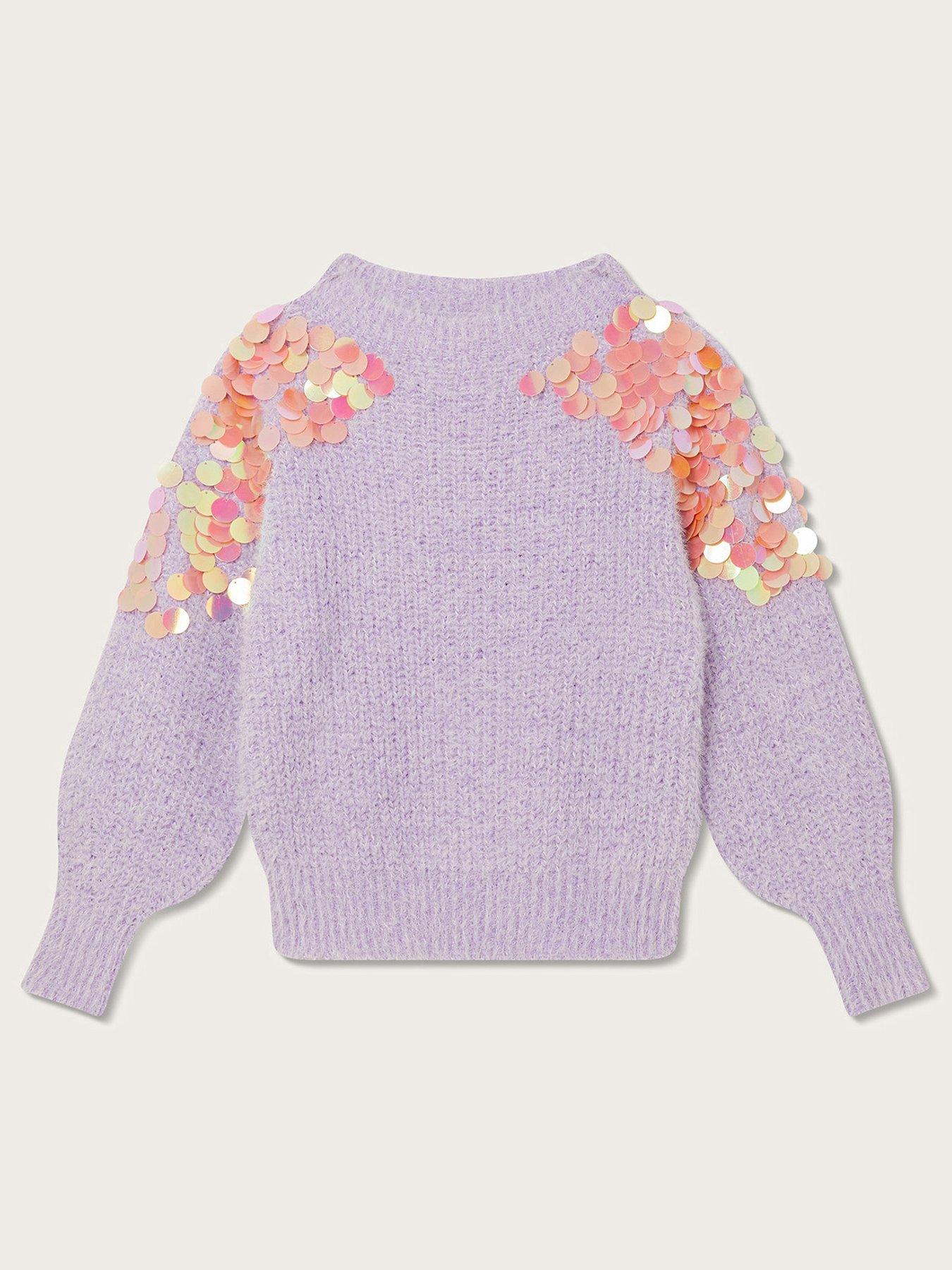 Monsoon Girls Sequin Sleeve Jumper - Lilac | very.co.uk