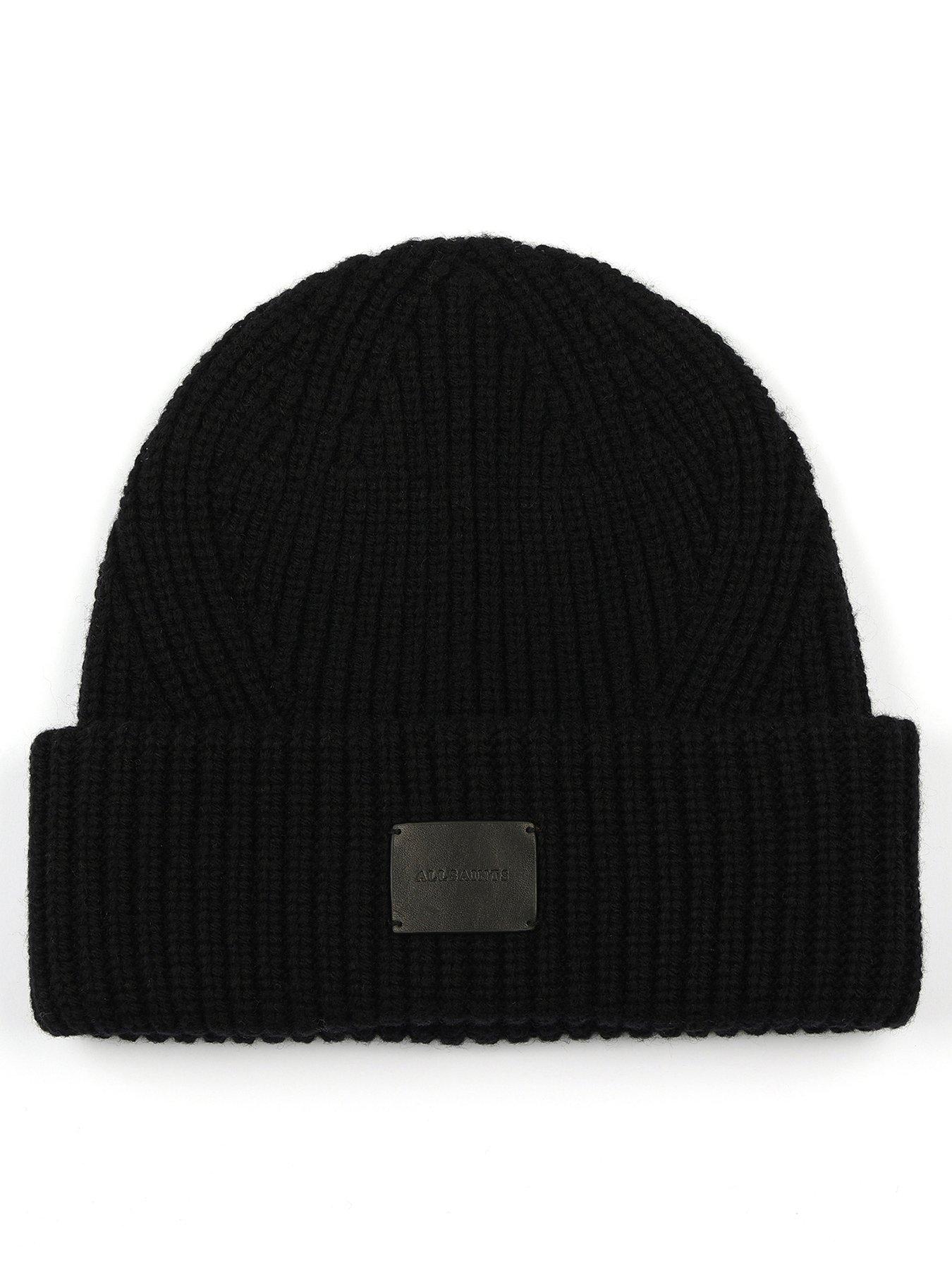 AllSaints Travelling Rib Knit Beanie- Black