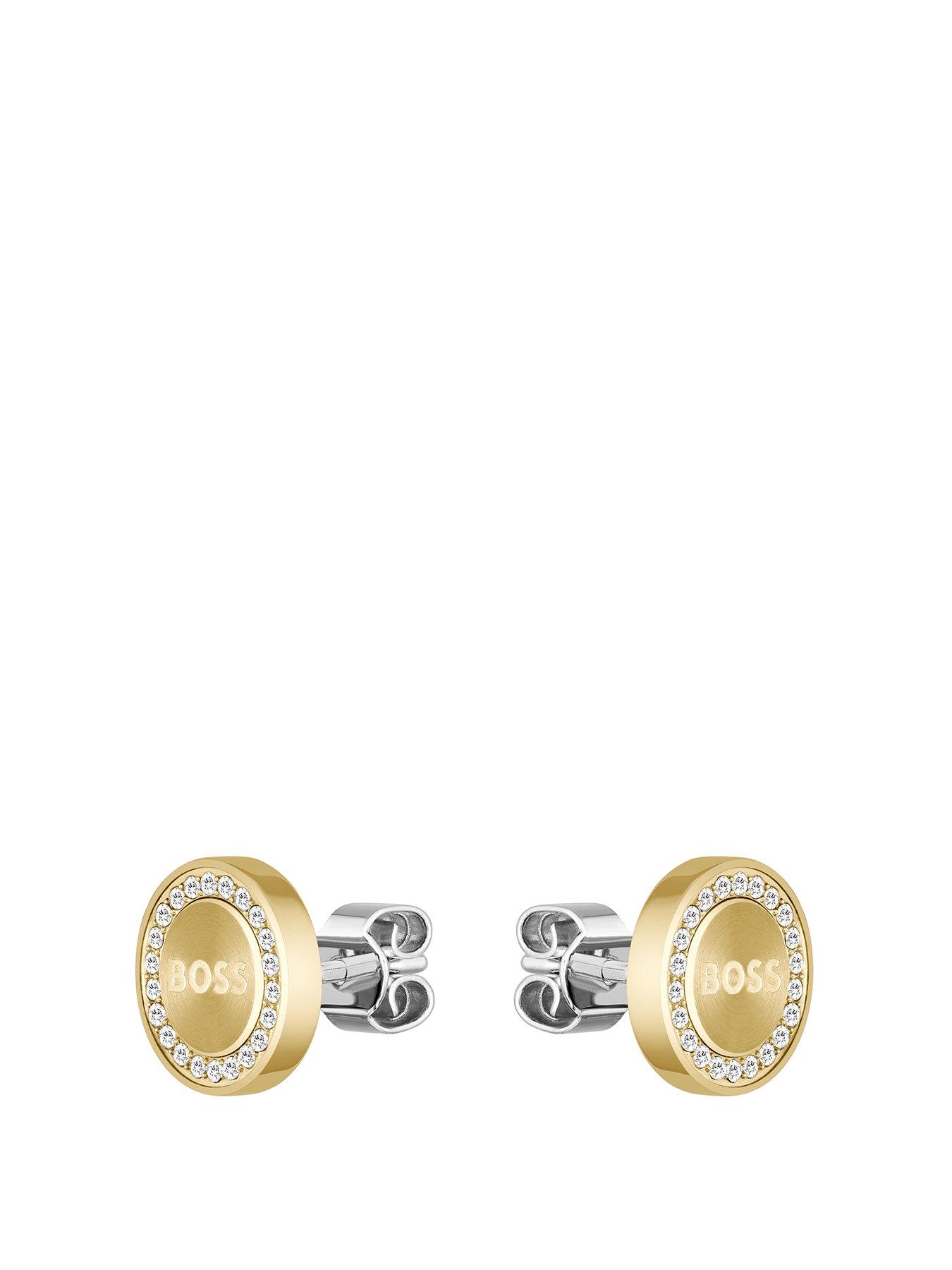 Product photograph of Boss Ladies Boss Iona Light Yellow Gold Ip Crystal Stud Earrings from very.co.uk