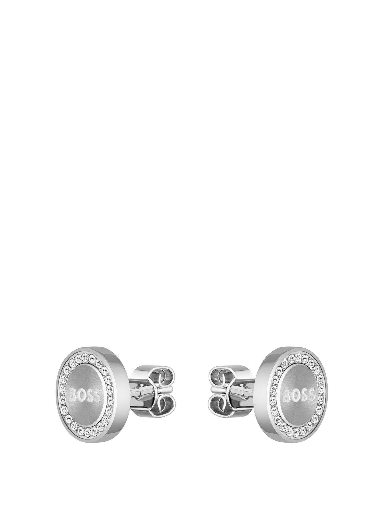 Product photograph of Boss Ladies Boss Iona Stainless Steel Crystal Stud Earrings from very.co.uk