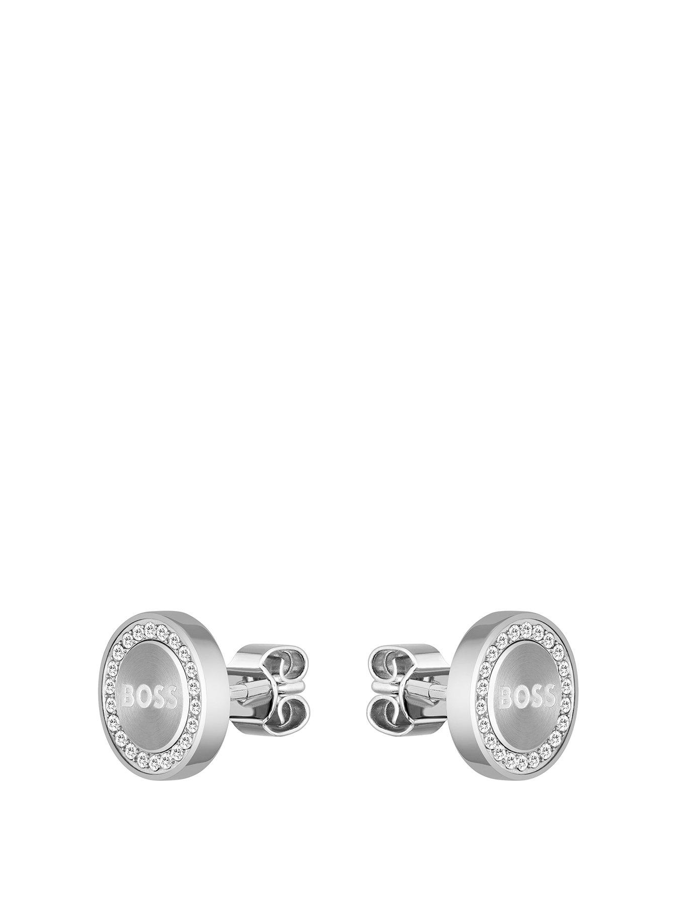 Product photograph of Boss Ladies Iona Stainless Steel Crystal Stud Earrings from very.co.uk
