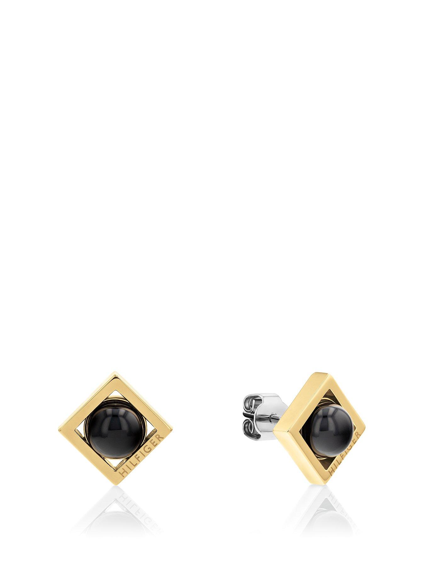 women s gold plated onyx stone stud earrings
