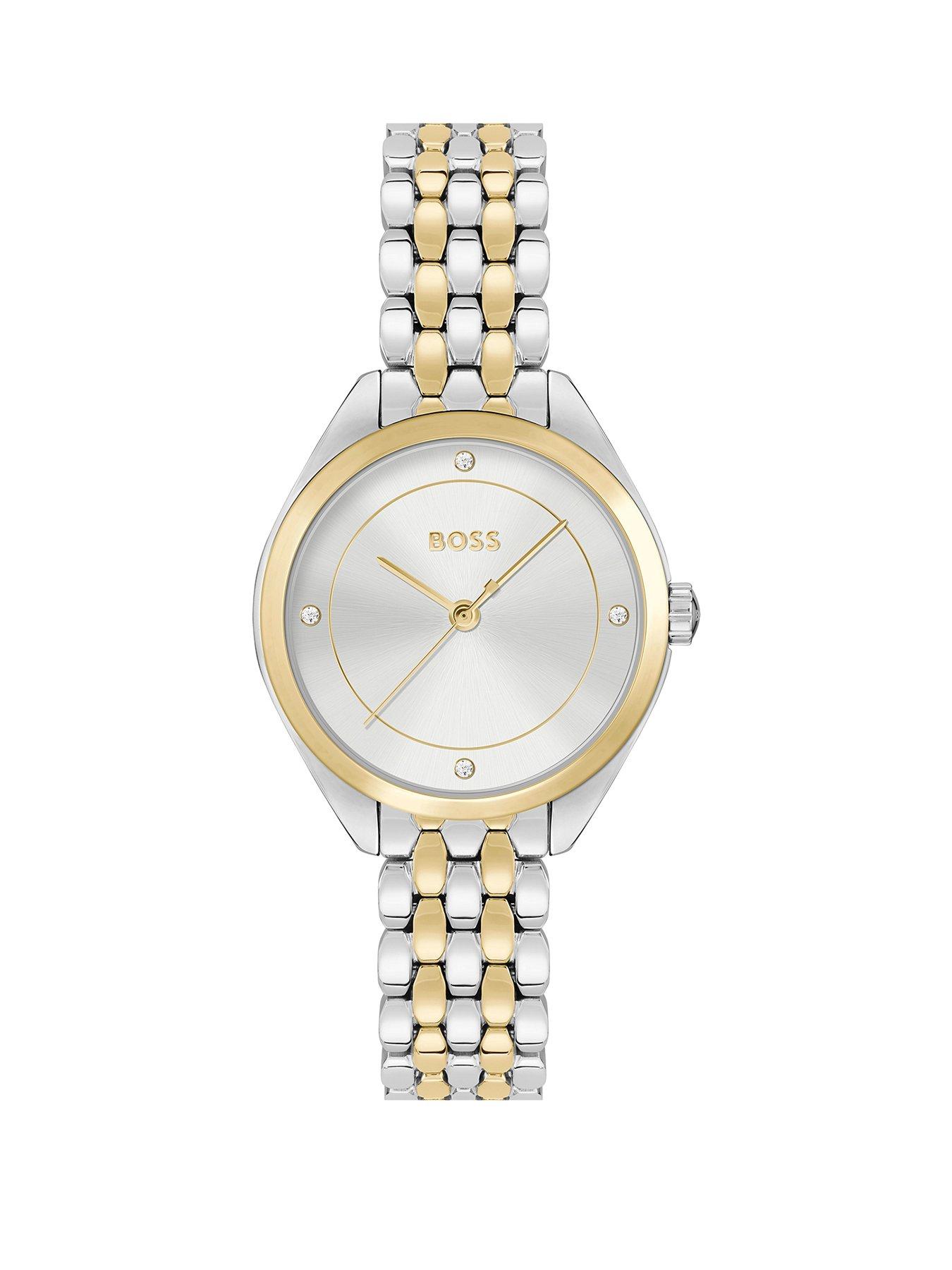 Product photograph of Boss Ladies Boss Mae Two Tone Link Bracelet Watch from very.co.uk