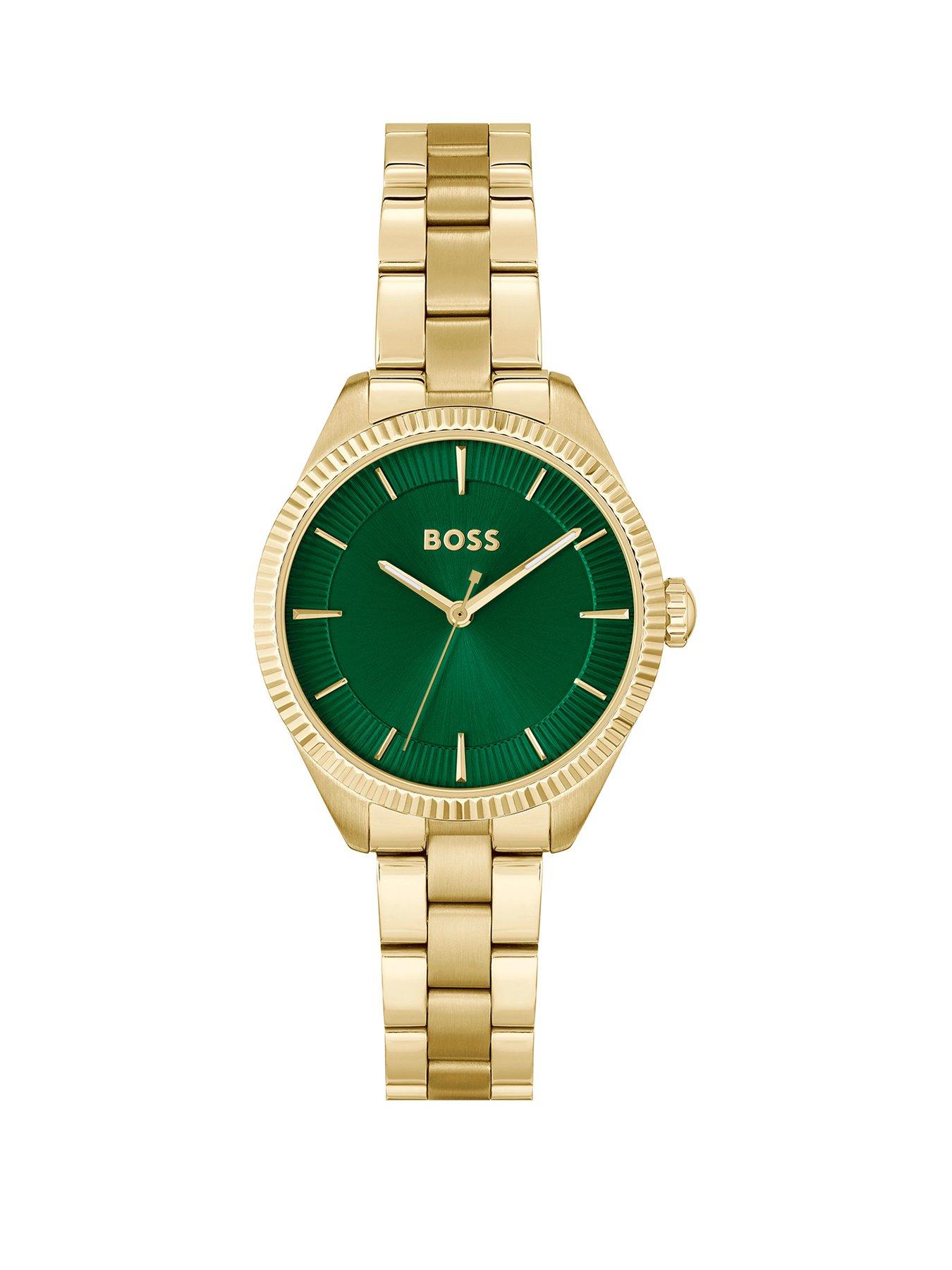 Product photograph of Boss Ladies Boss Sage Light Yellow Gold Ip Bracelet Watch from very.co.uk