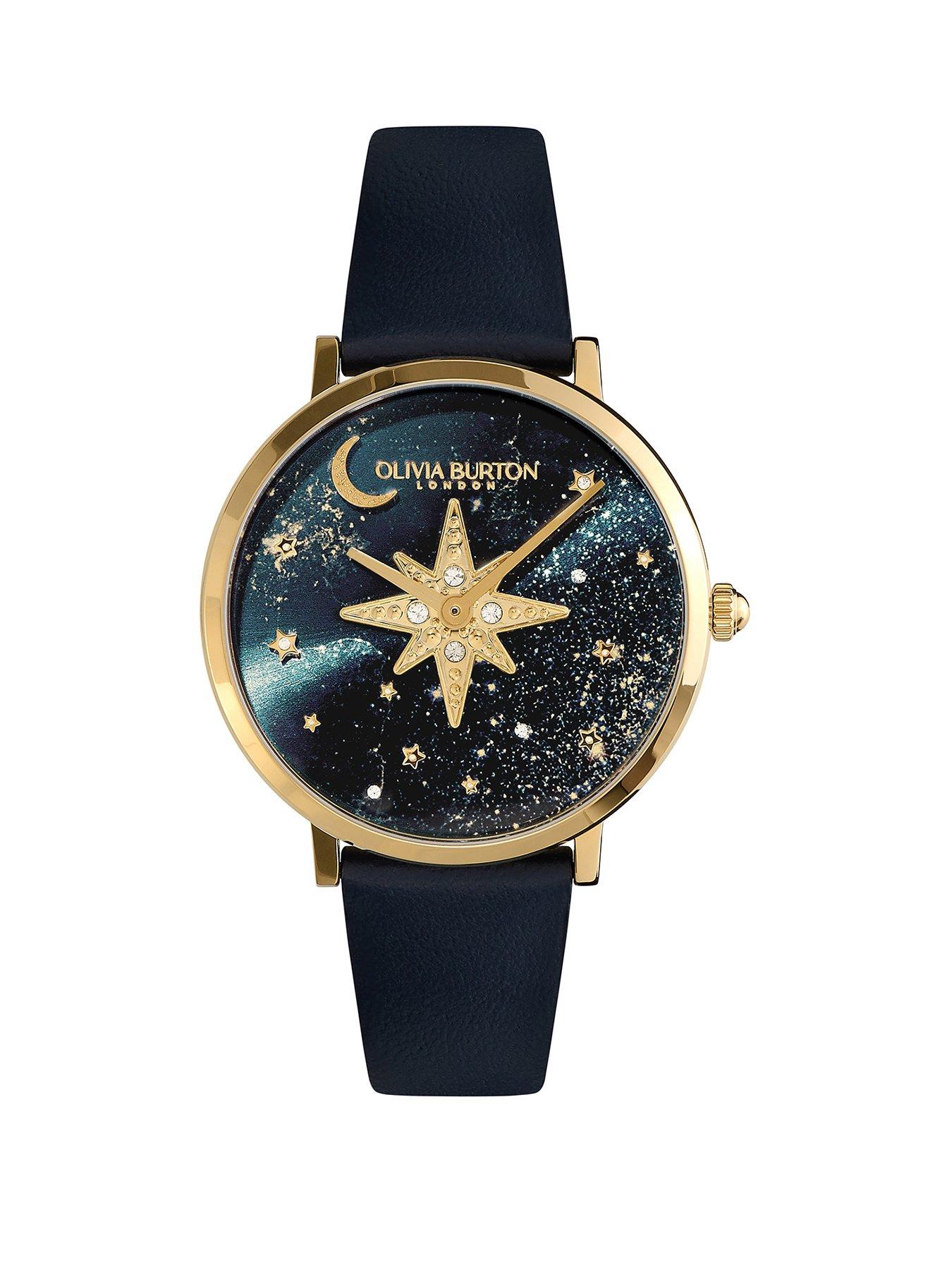 Product photograph of Olivia Burton 35mm Celestial Nova Sapphire Blue Leather Strap from very.co.uk