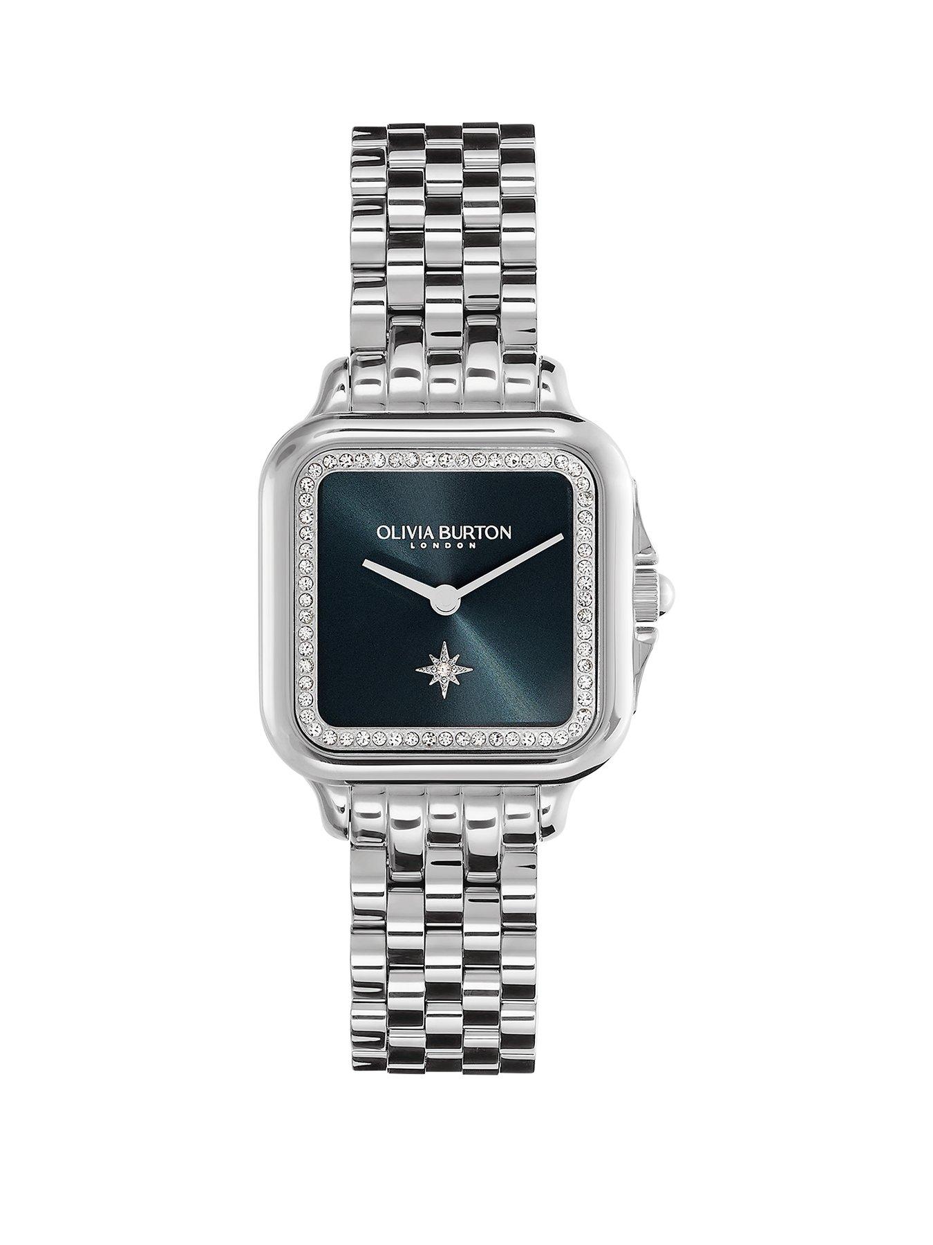 Product photograph of Olivia Burton 28mm Grosvenor Blue Amp Silver Bracelet Watch from very.co.uk