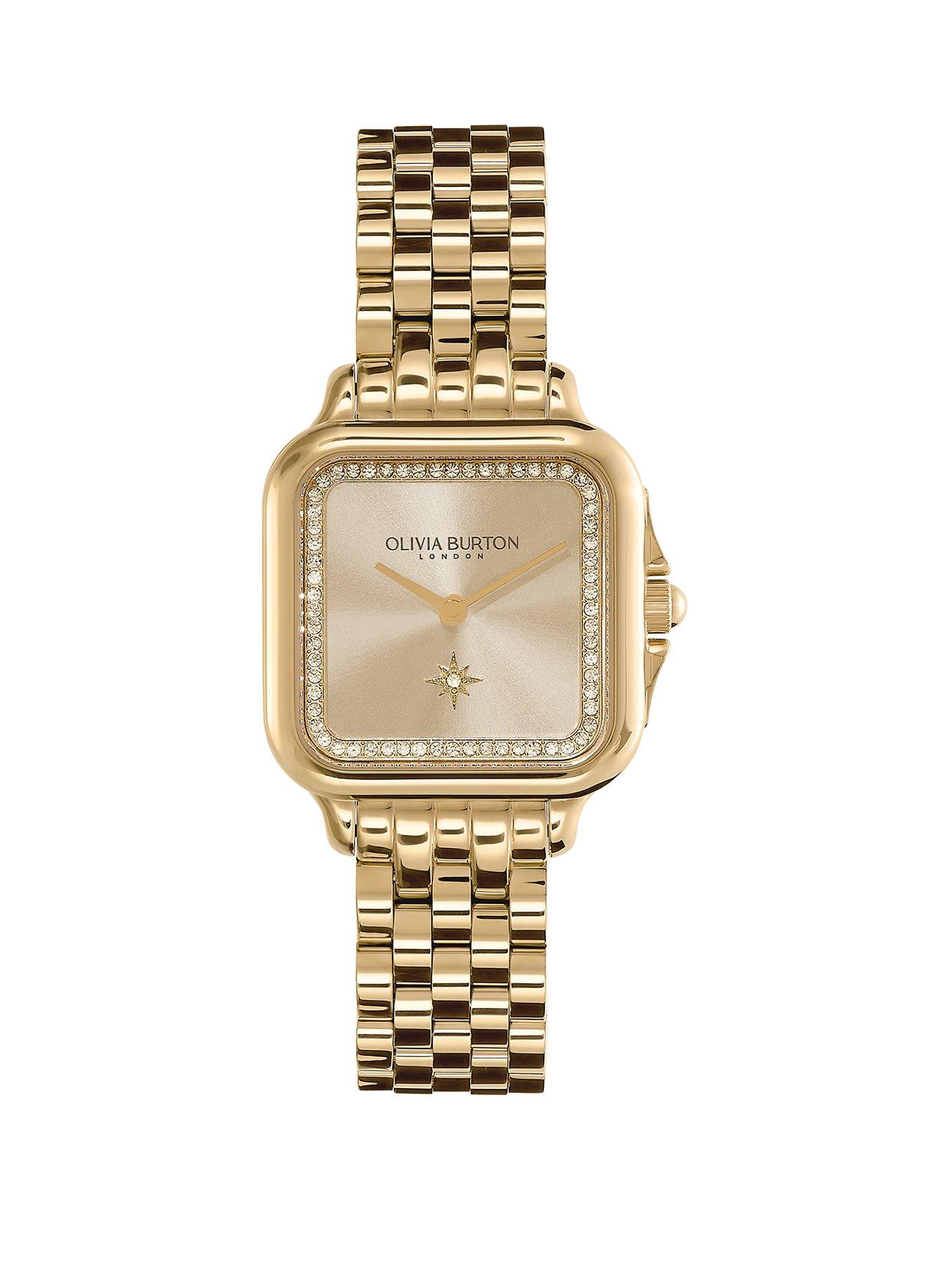 Product photograph of Olivia Burton 28mm Grosvenor Light Gold Watch from very.co.uk