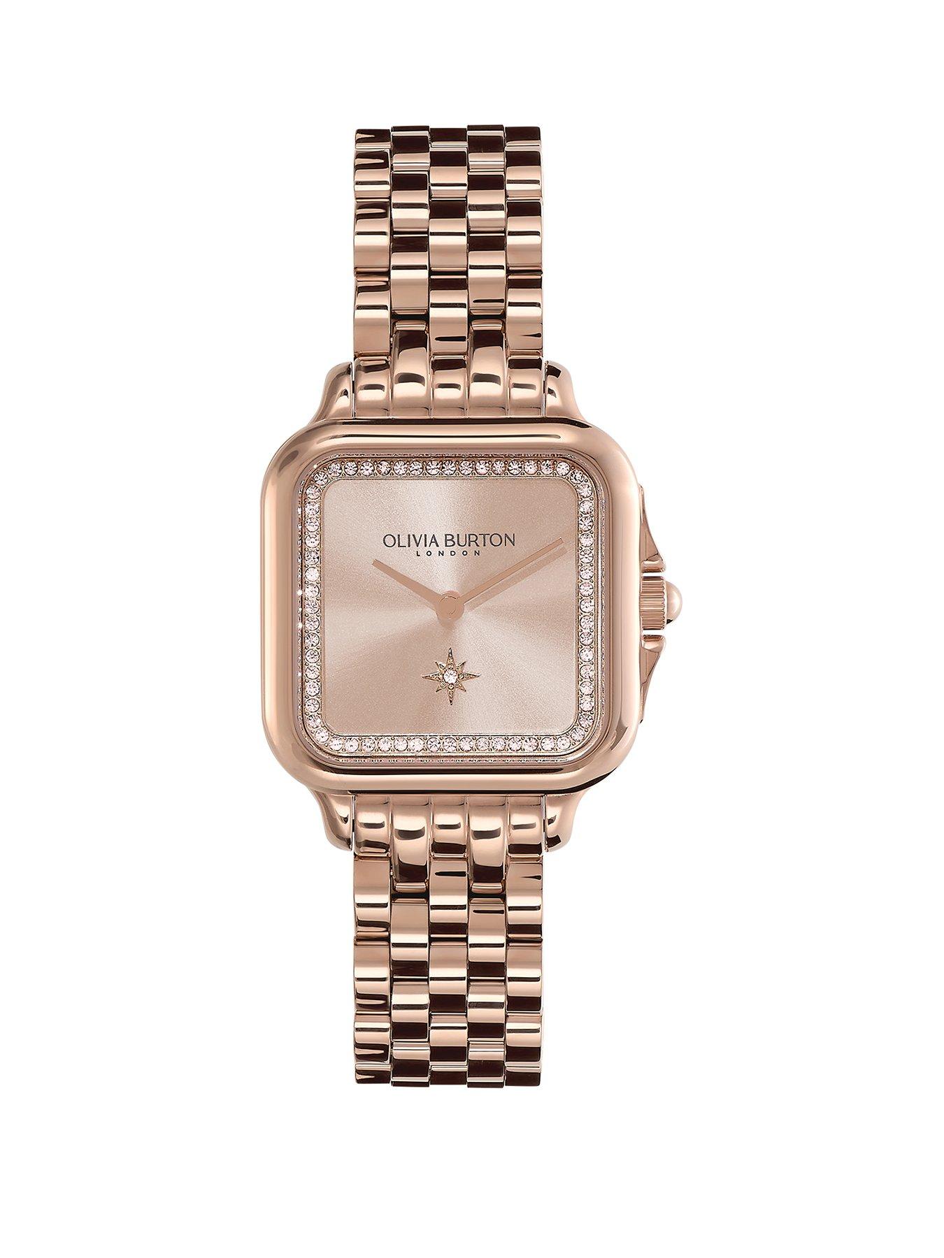 Product photograph of Olivia Burton 28mm Grosvenor Soft Blush Amp Carnation Gold Bracelet Watch from very.co.uk