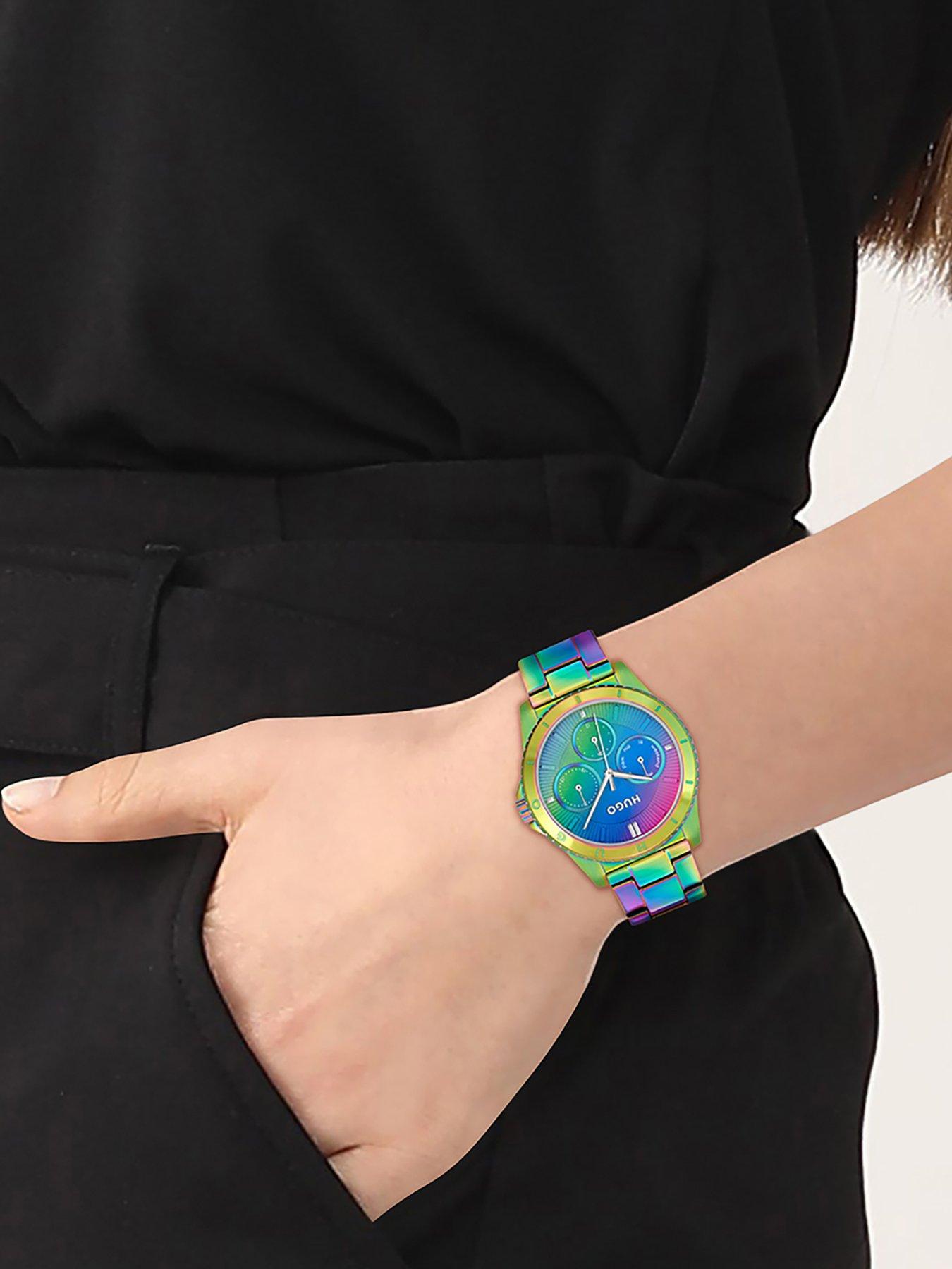 HUGO Ladies Dance Iridescent Rainbow IP Watch Very