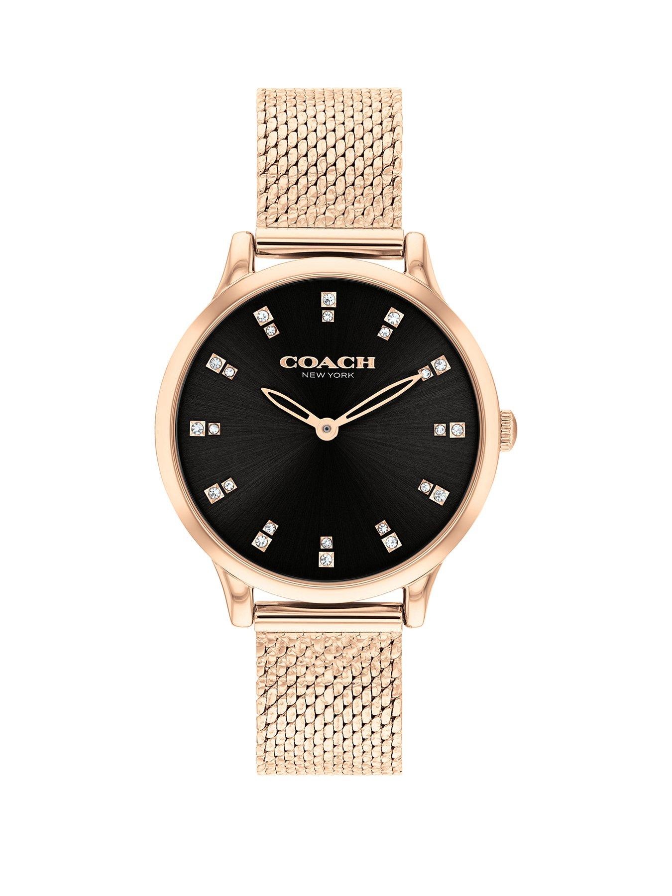 Product photograph of Coach Ladies Chelsea Rose Gold Ip Pressed Mesh Bracelet Watch from very.co.uk