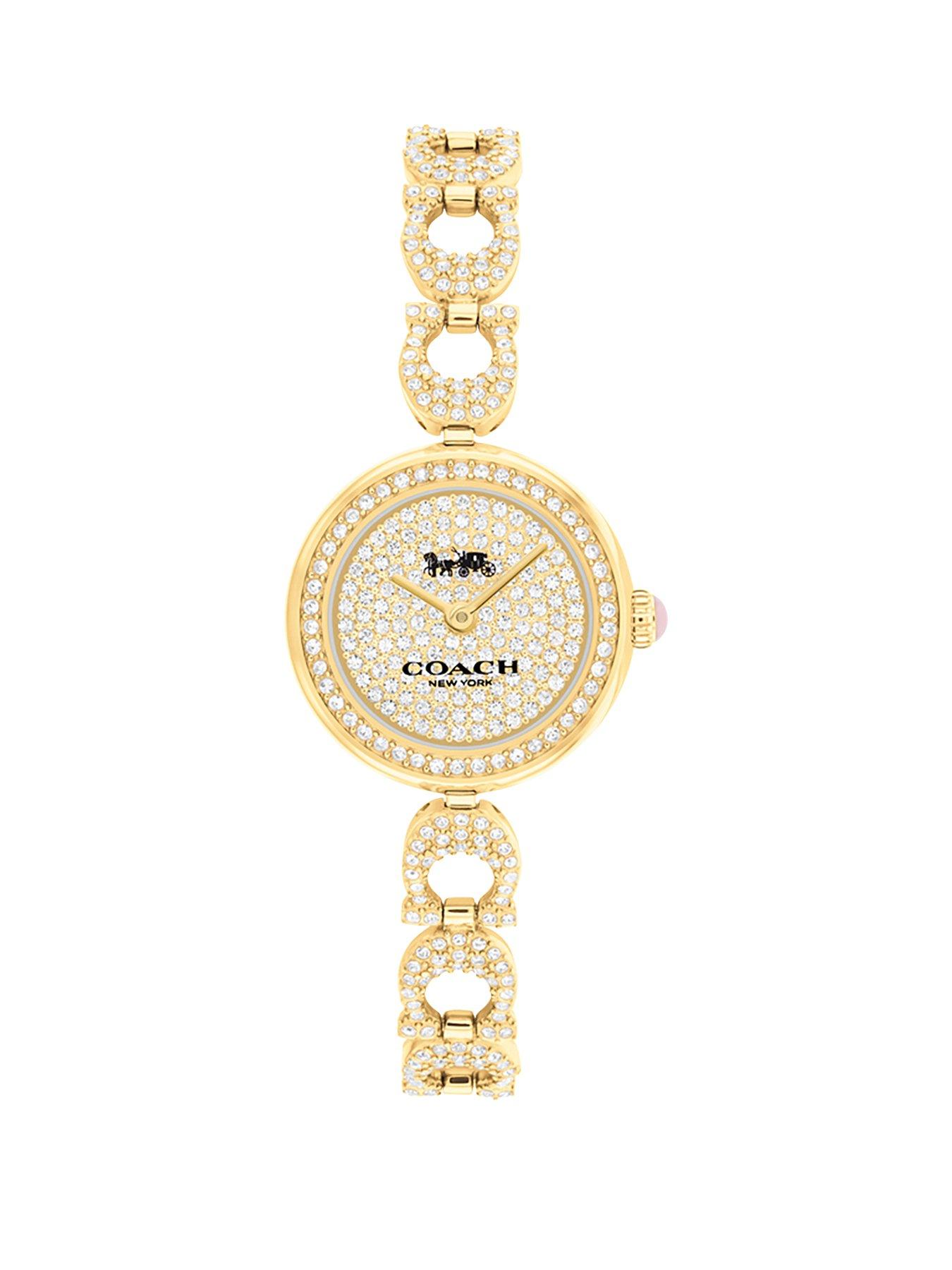 Product photograph of Coach Ladies Gracie Light Yellow Gold Ip Crystal Set Watch from very.co.uk