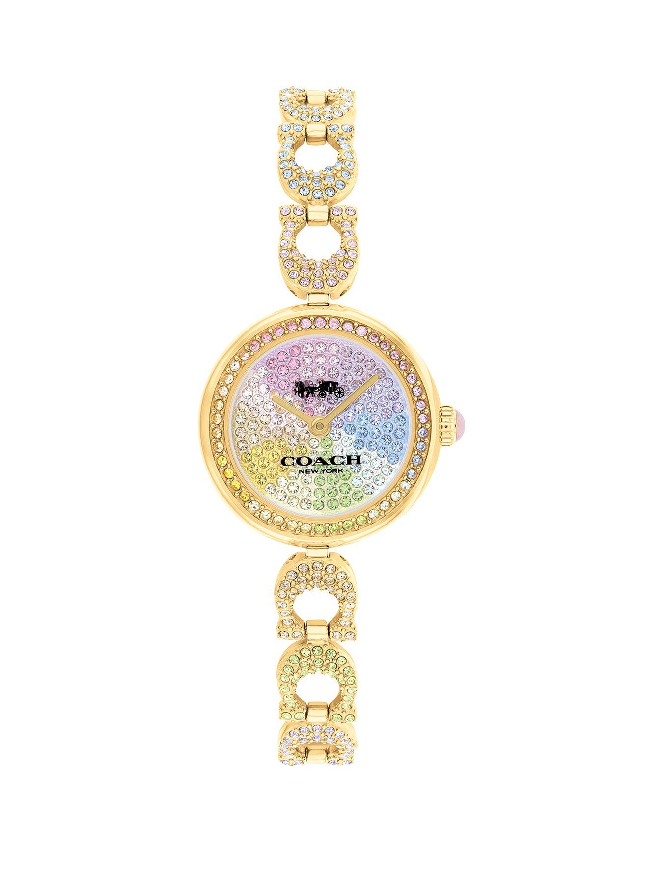 Product photograph of Coach Ladies Gracie Pastel Rainbow Ip Crystal Set Watch from very.co.uk