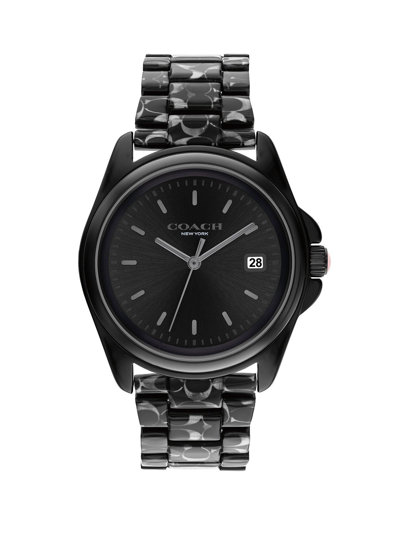 Product photograph of Coach Ladies Greyson Ip Acetate Bracelet Watch - Black from very.co.uk