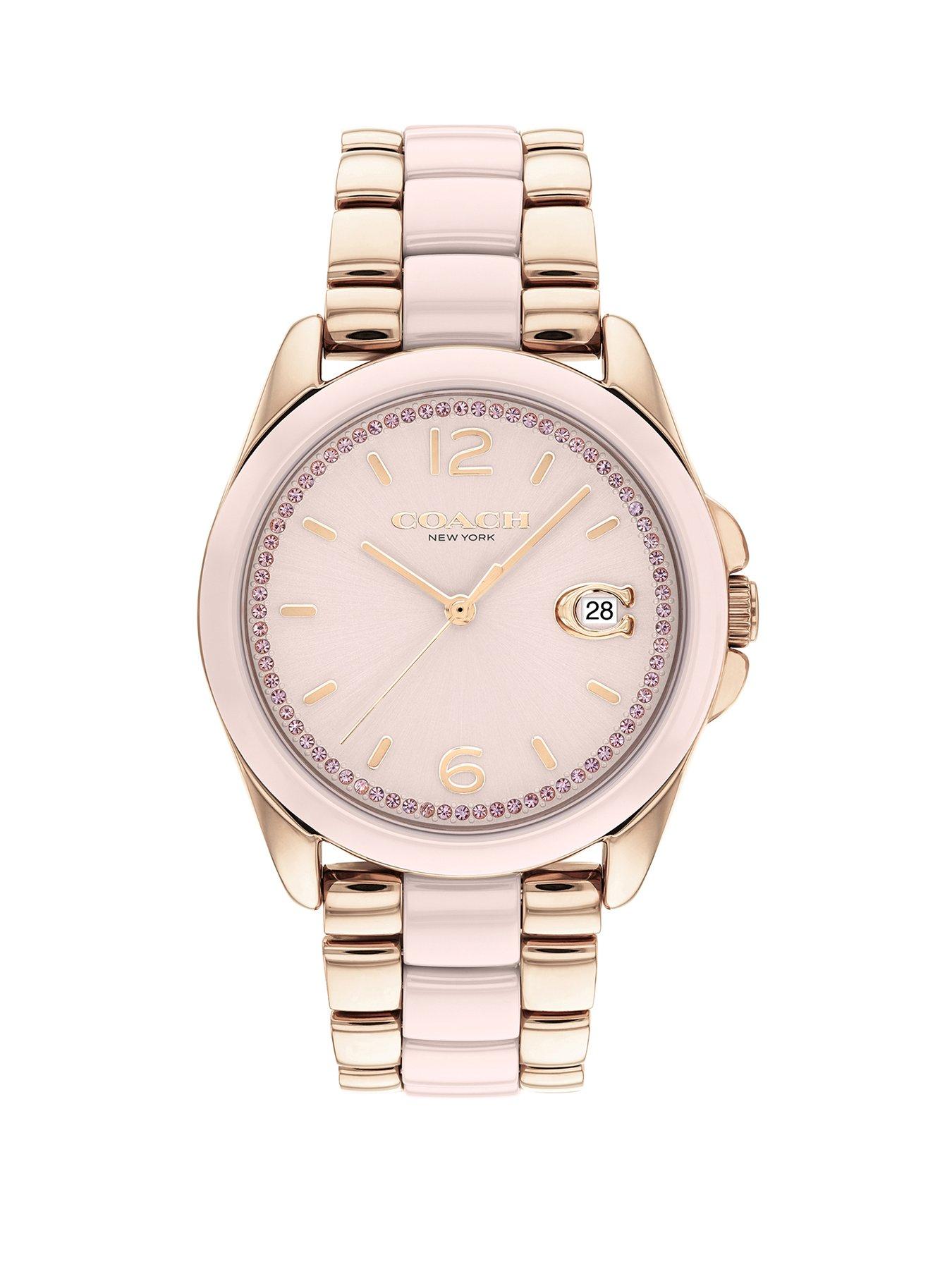 Product photograph of Coach Ladies Greyson Ceramic Bracelet Watch - Pink from very.co.uk