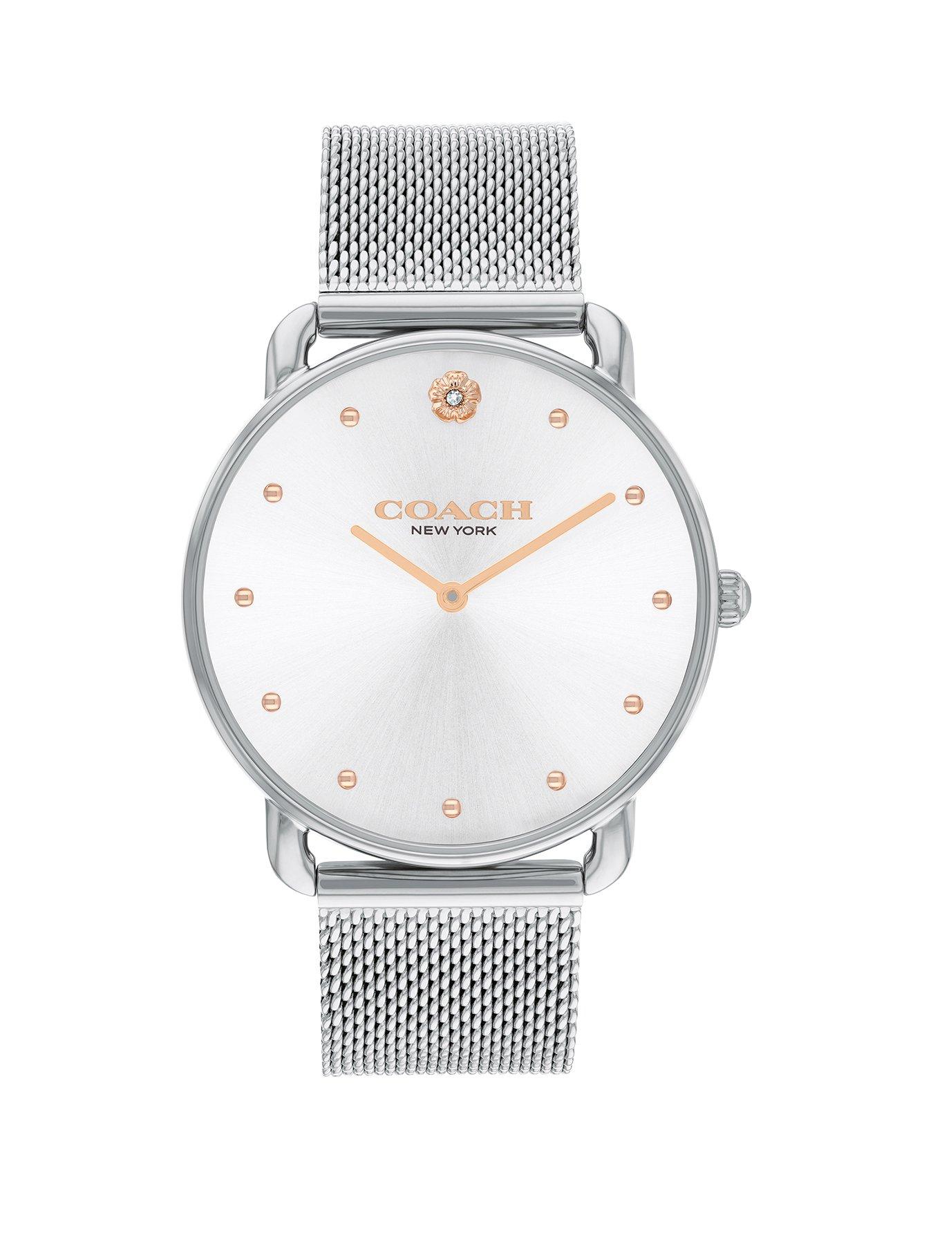 Product photograph of Coach Ladies Elliot Stainless Steel Mesh Watch from very.co.uk